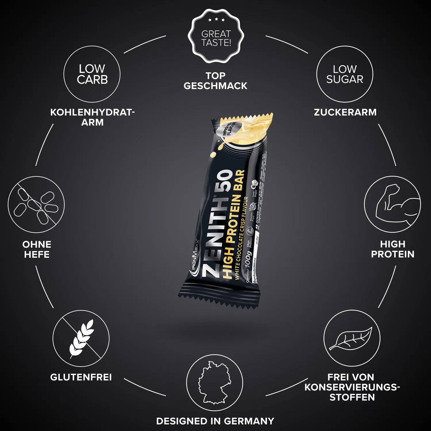 Iron Maxx Zenith 50 Proteinriegel White Choc Crisp 100 g proteinreich