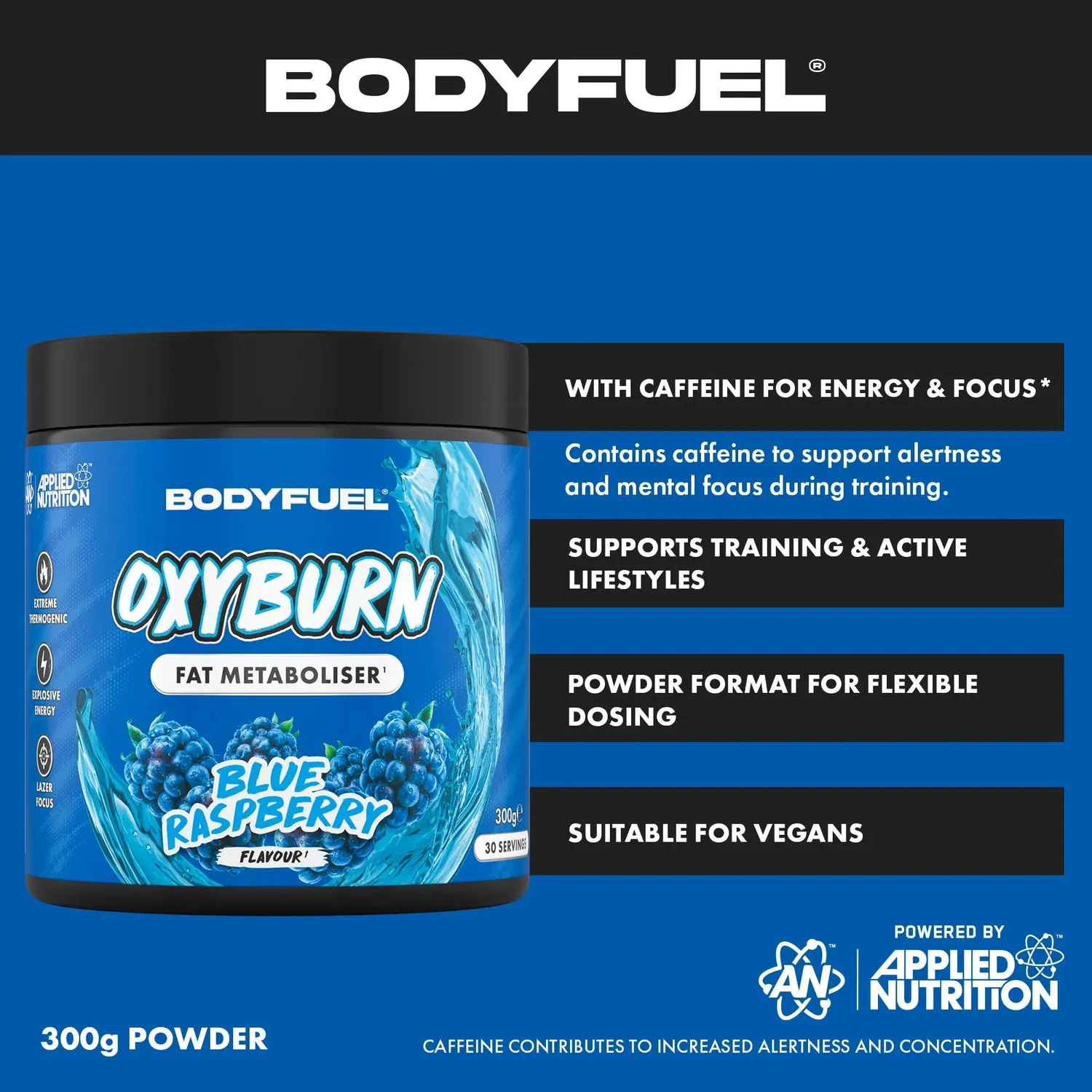 Applied Nutrition BODYFUEL OxyBurn Powder Pulver Blue Raspberry Koffein