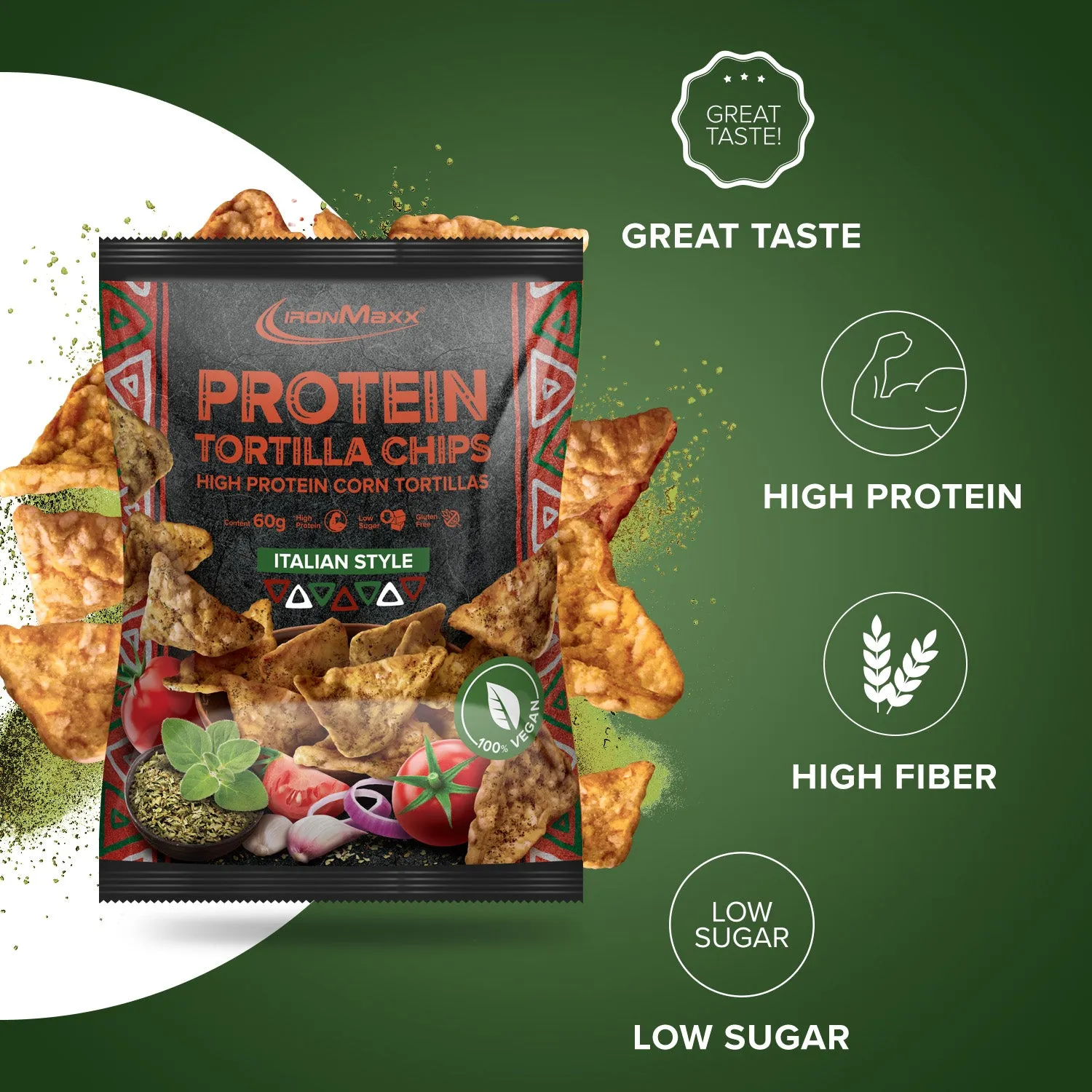 Iron Maxx Protein Tortilla Chips 1.0 Italian Style 60 g glutenfrei