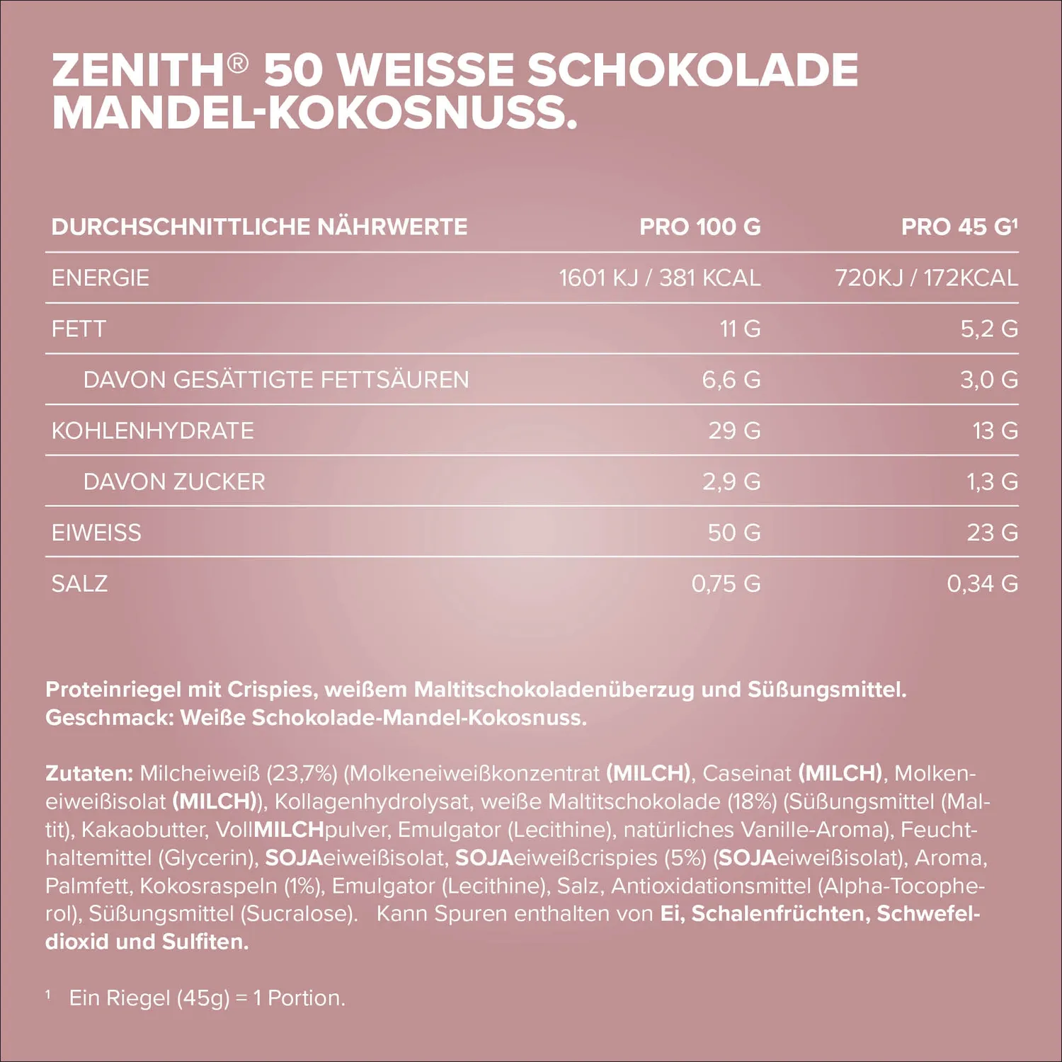 Iron Maxx ZENITH® 50 Proteinriegel 45 g White Almond Coconut Crisp