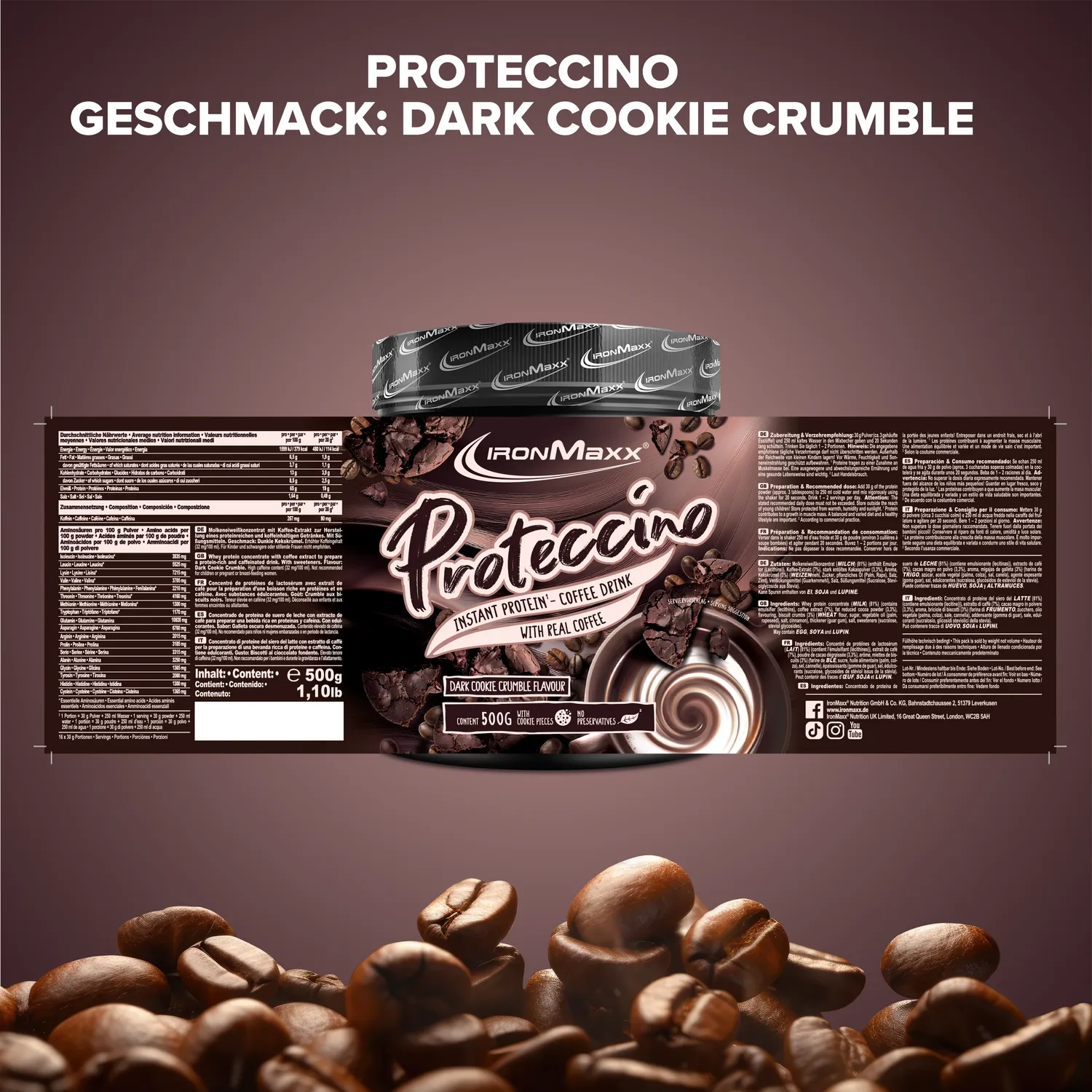 Iron Maxx Proteccino Protein Kaffee 500g Cookie Koffein
