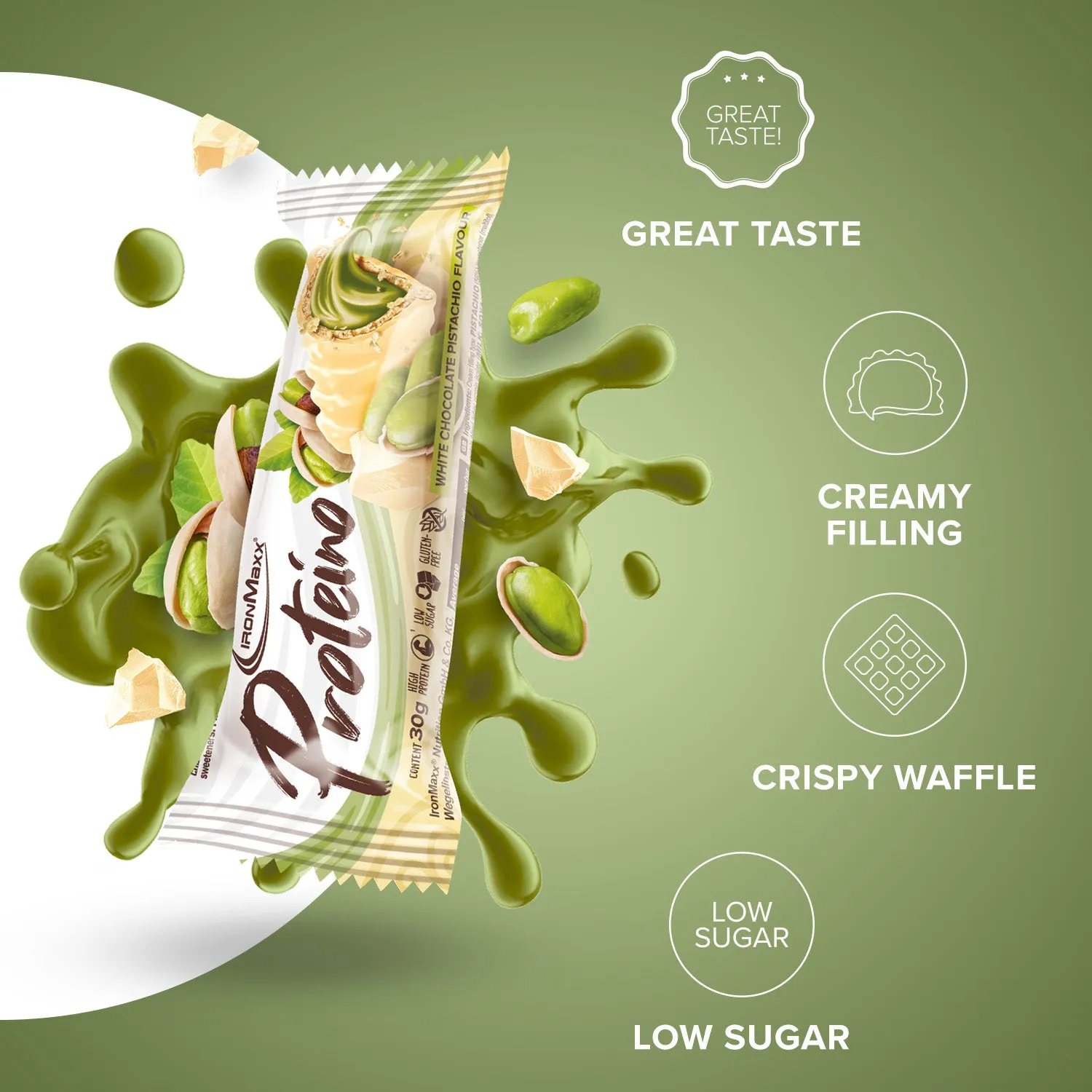 Iron Maxx Proteino (12x30g) - White Chocolate Pistachio Proteinriegel zuckerarm