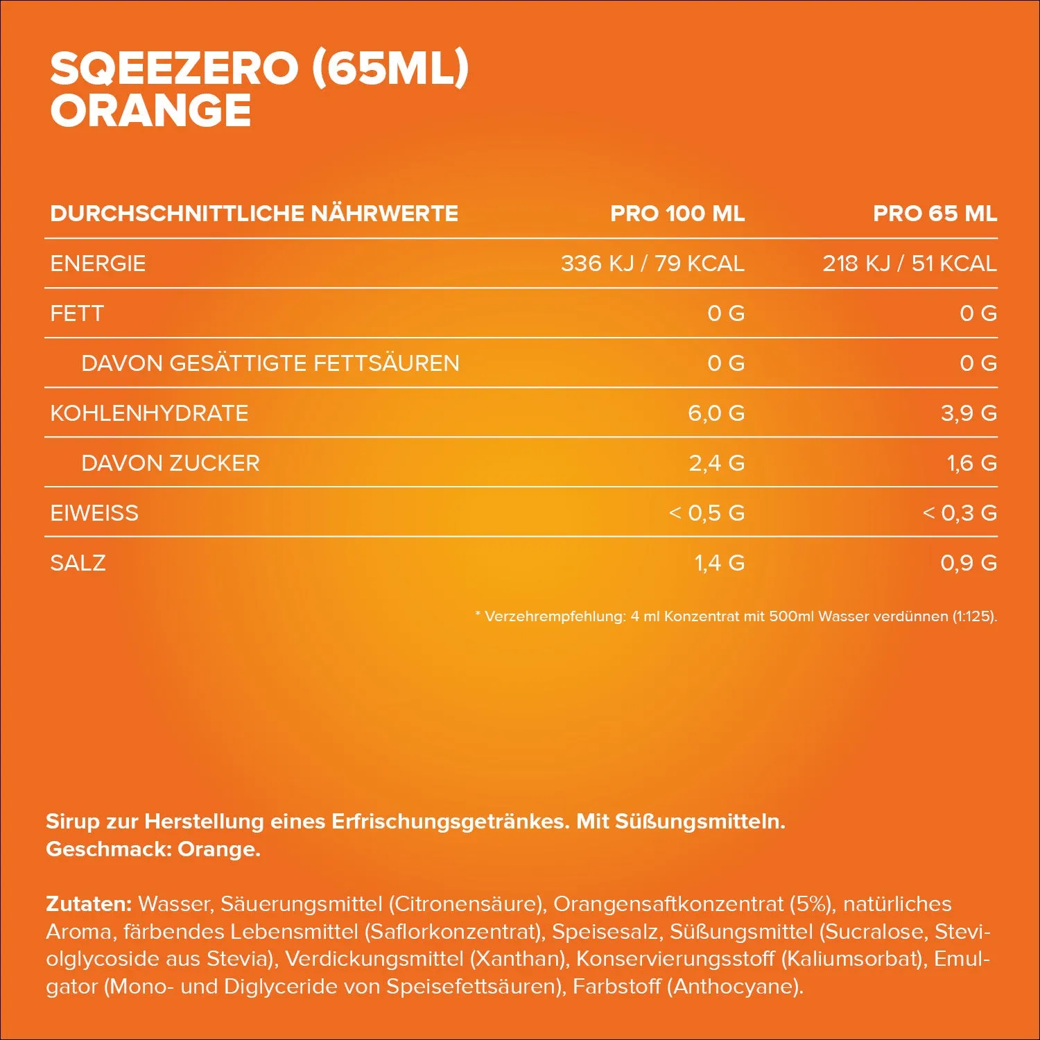 Iron Maxx SqueeZero 65ml Sirup Orange zuckerfrei kalorienfrei