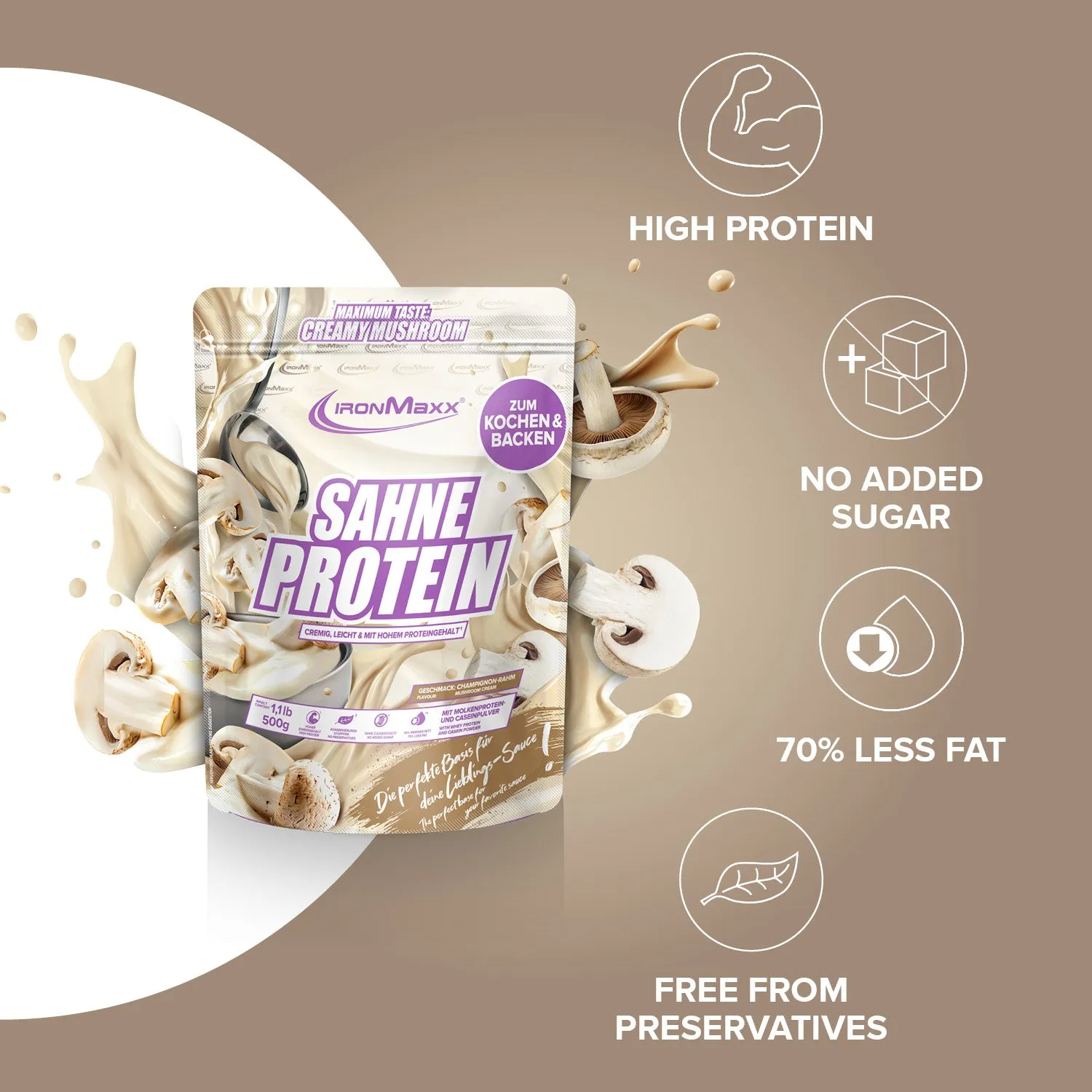 Iron Maxx Sahne Protein Pulver Champignon Rahm 500g 76% Protein