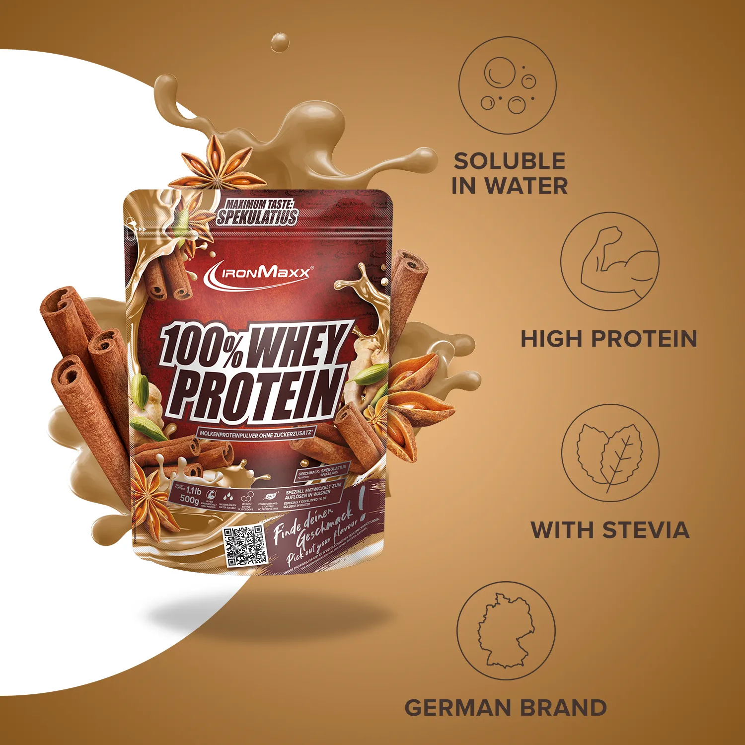 IronMaxx 100% Whey Protein Whey Pulver Spekulatius 500 g zuckerfrei