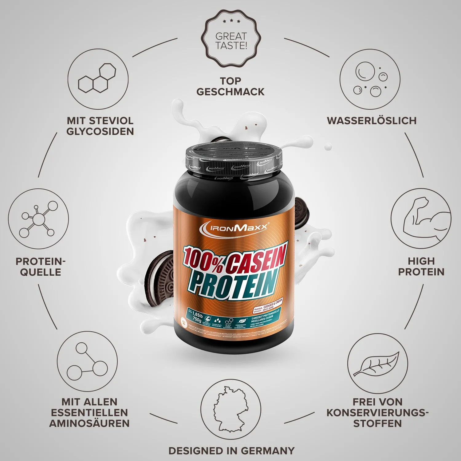 Iron Maxx 100% Casein Protein Proteinpulver 750 g Cookies and Cream
