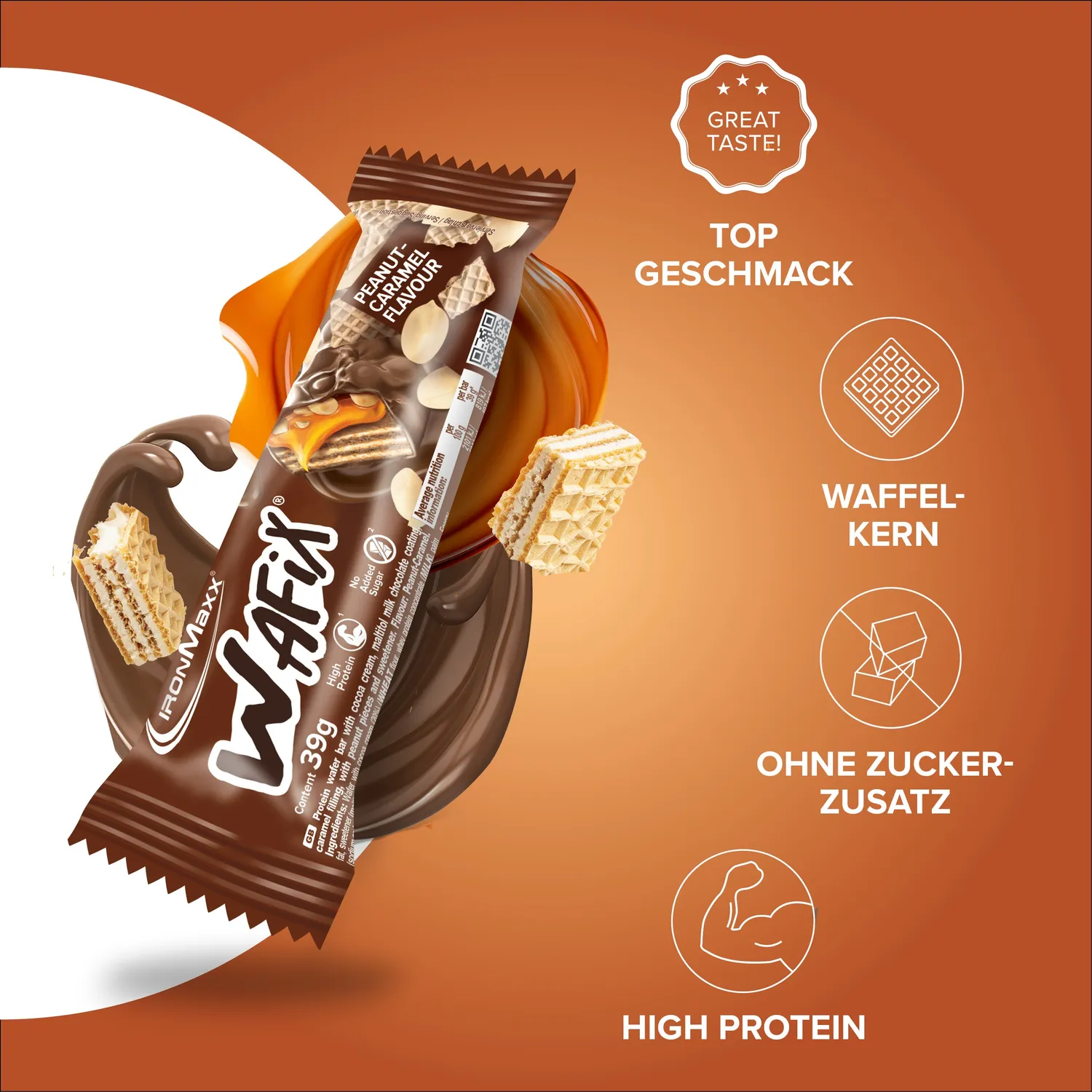 IronMaxx Wafix Proteinriegel 39g Peanut Caramel High Protein