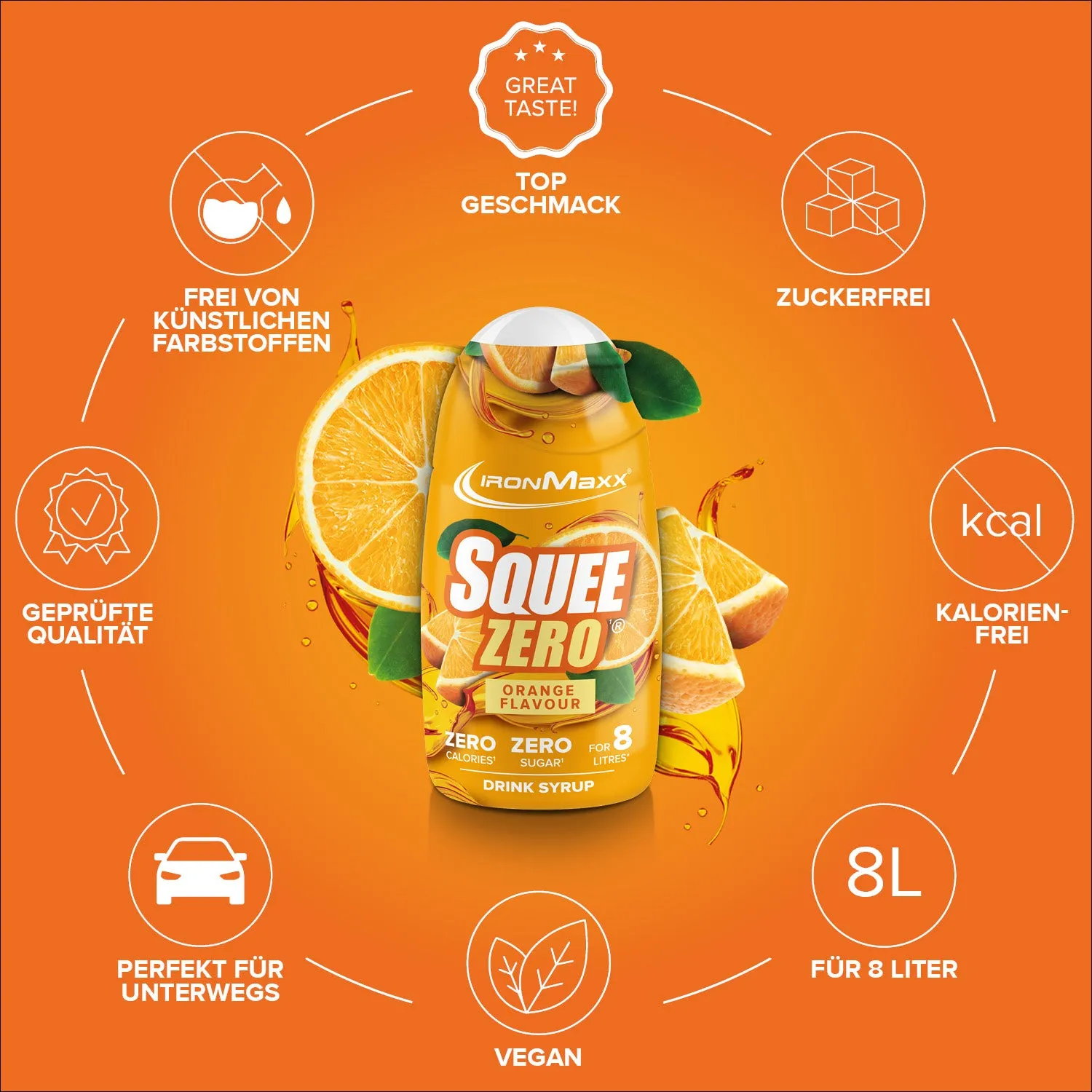 Iron Maxx SqueeZero 65ml Sirup Orange zuckerfrei kalorienfrei