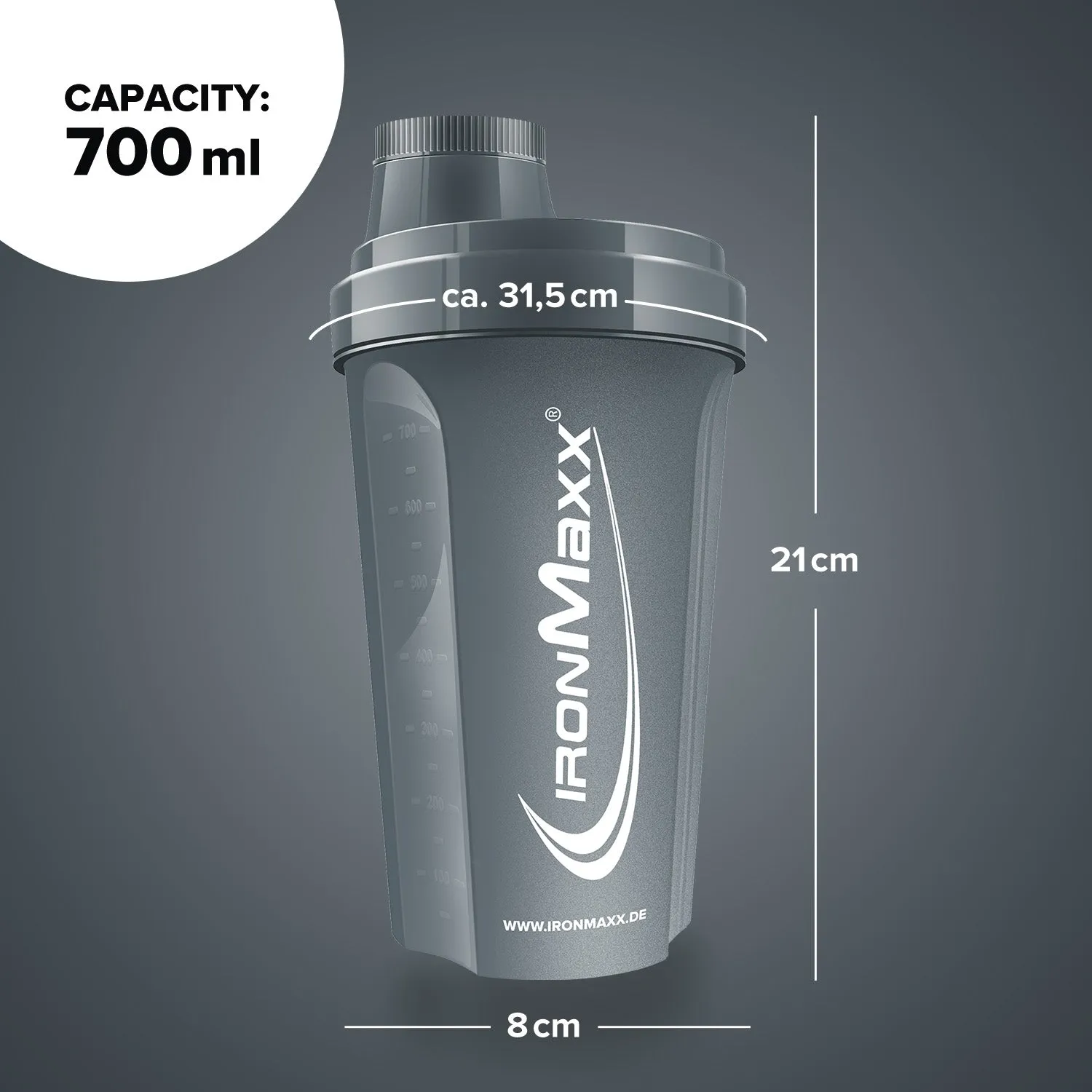 Iron Maxx Shaker 700 ml Protein Shaker Anthrazit Matt BPA-frei