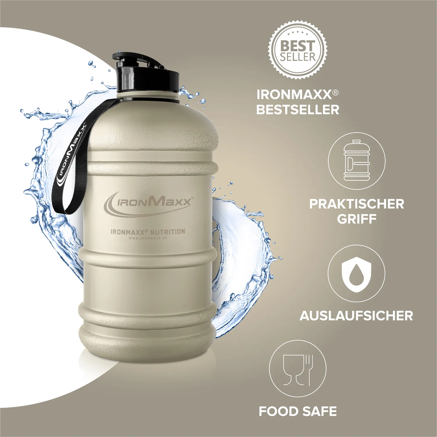Iron Maxx Water Gallon Trinkflasche 2200ml Sandstone BPA-frei