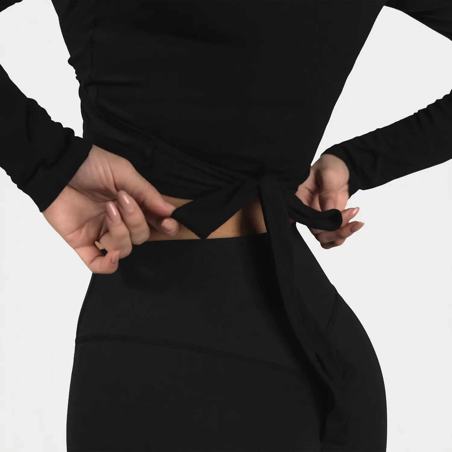 Iron Maxx MRIIÀ Bodycon Long Sleeve Wrap Top Schwarz – tailliert