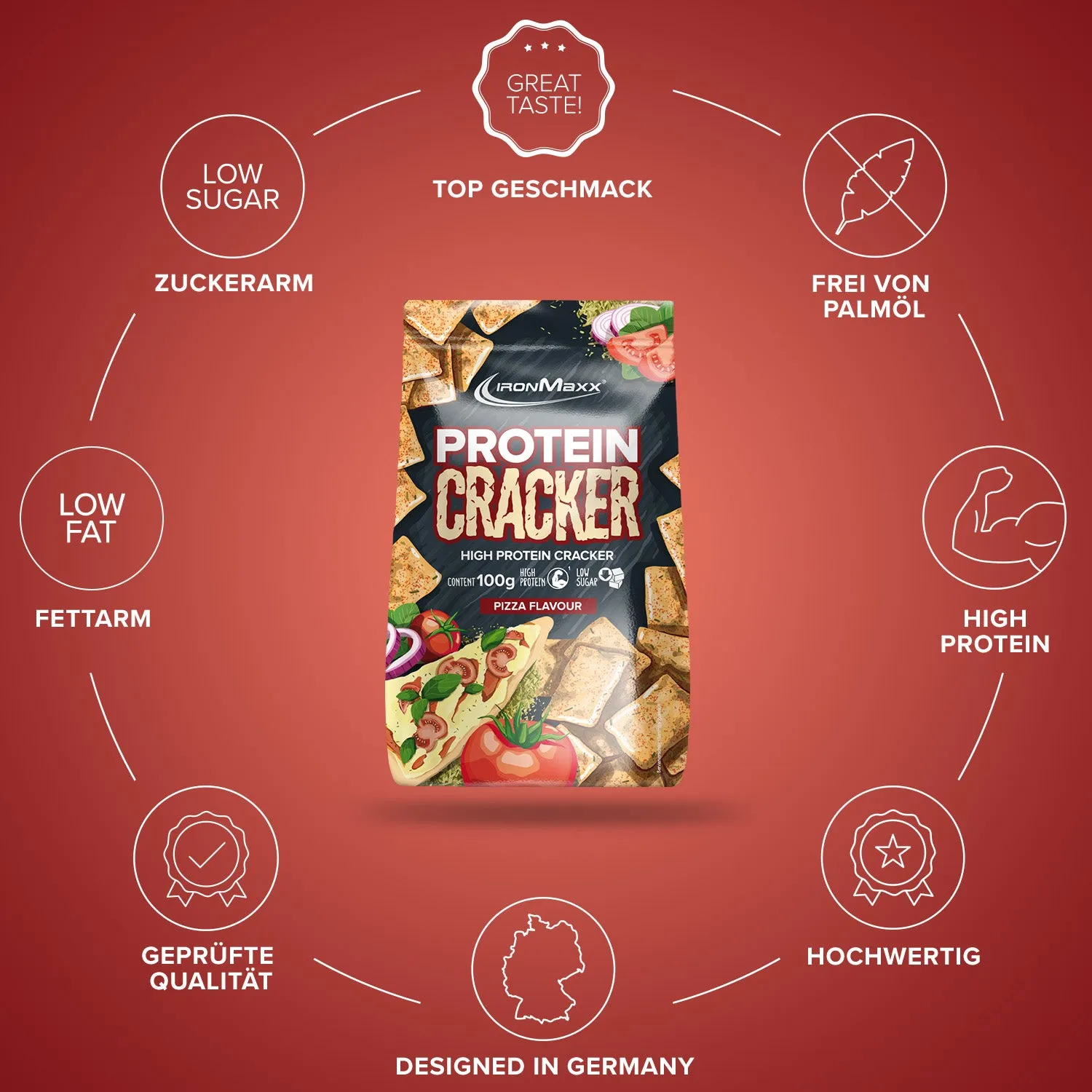 IronMaxx Protein Cracker Pizza Protein-Snack 100 g