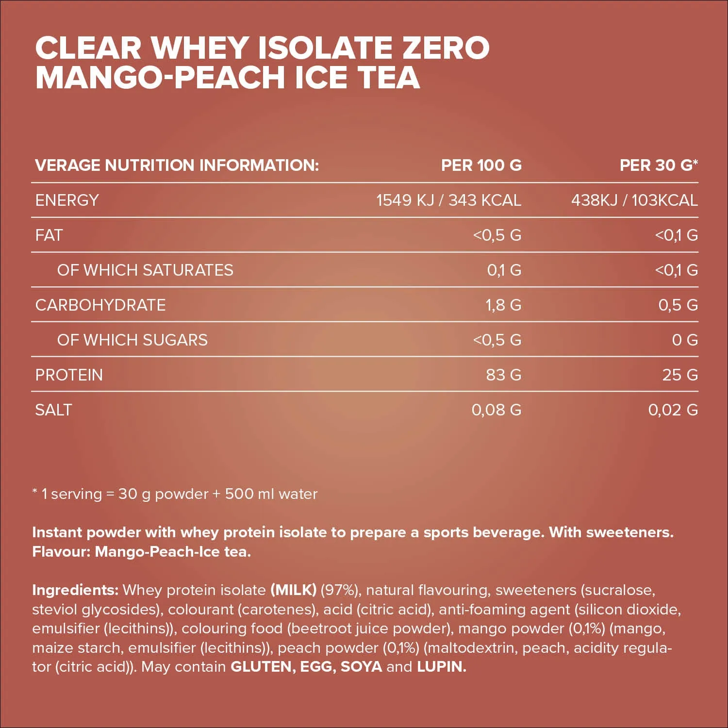 Iron Maxx Clear Whey Isolate ZERO Proteinpulver 400 g Mango Peach