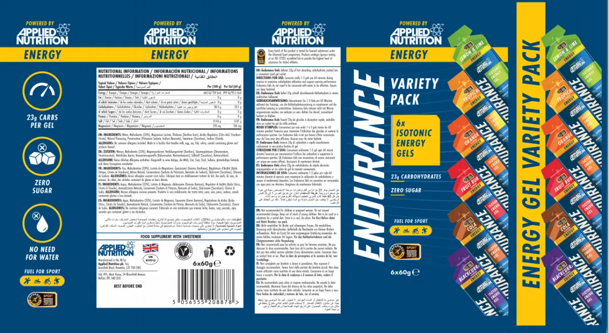 Applied Nutrition Endurance Energy Gel 6er Box zuckerfrei