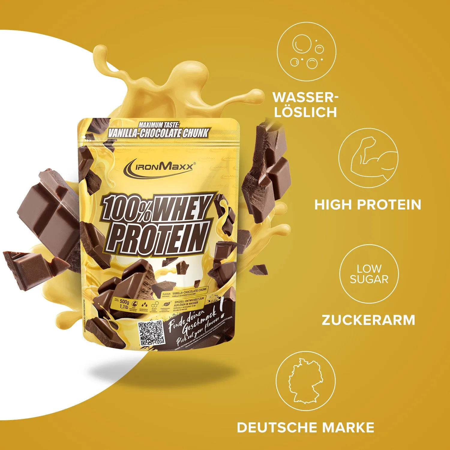 Iron Maxx 100% Whey Protein 500g Vanilla Choc Chunk Eiweißpulver