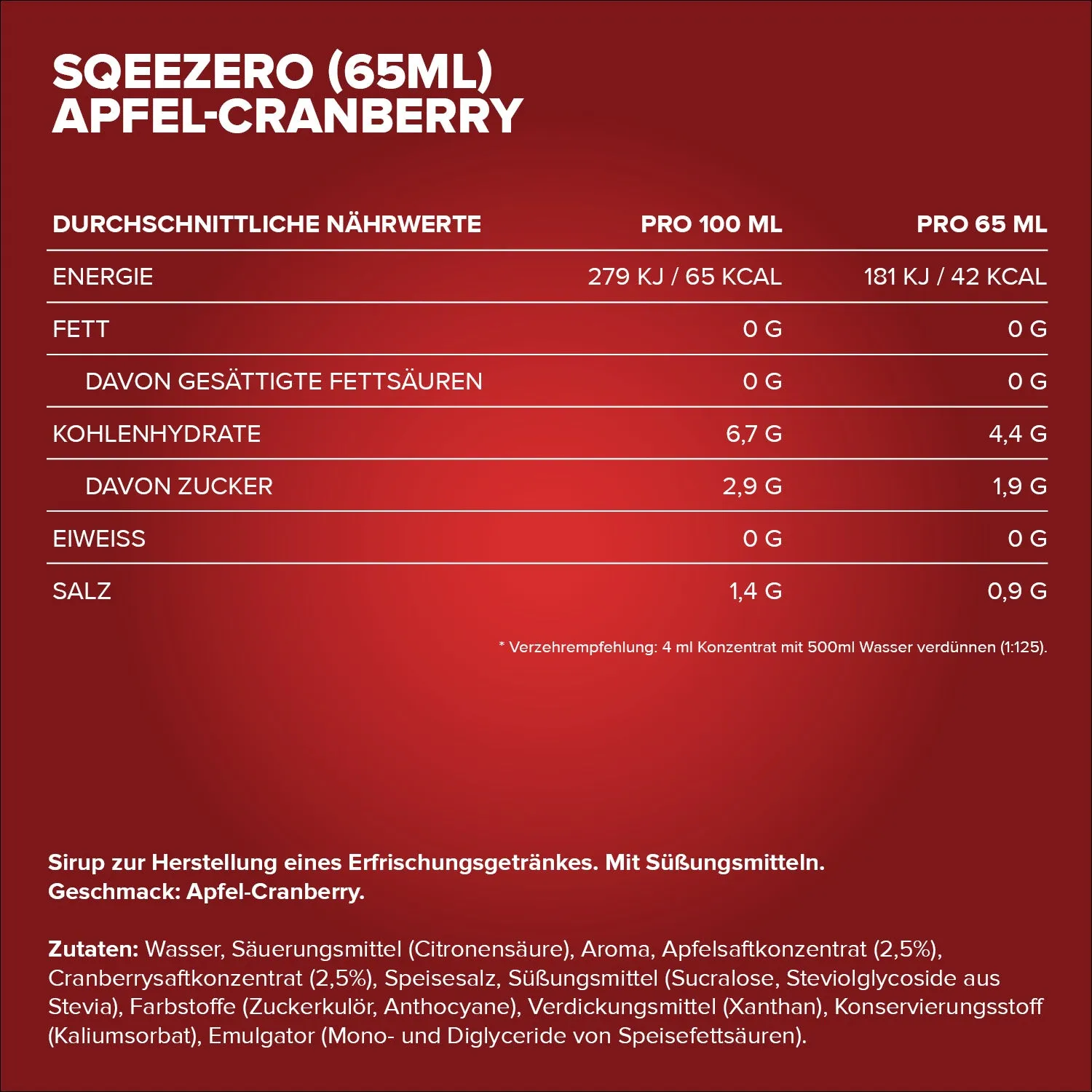 Iron Maxx SqueeZero 65ml Apple Cranberry Getränkesirup zuckerfrei