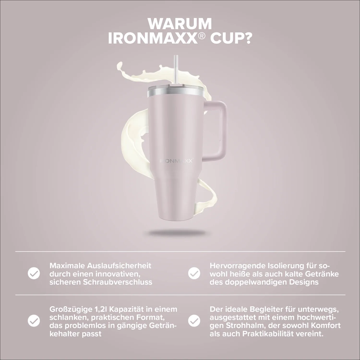 Iron Maxx Cup V3.0 Trinkflasche Rose 1200 ml Edelstahl isoliert