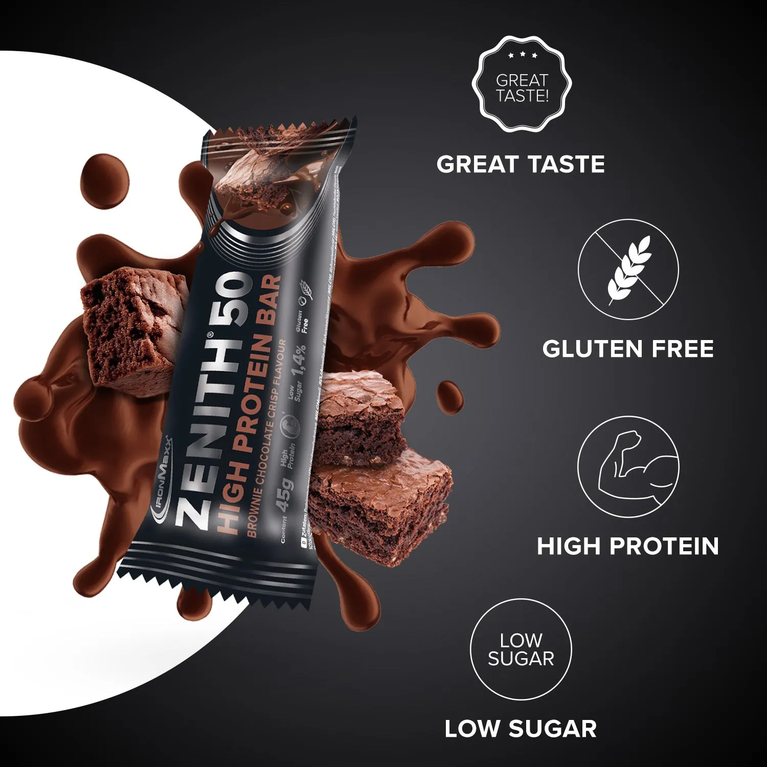 Iron Maxx ZENITH® 50 Protein Riegel Brownie Chocolate Crisp 16x45 g