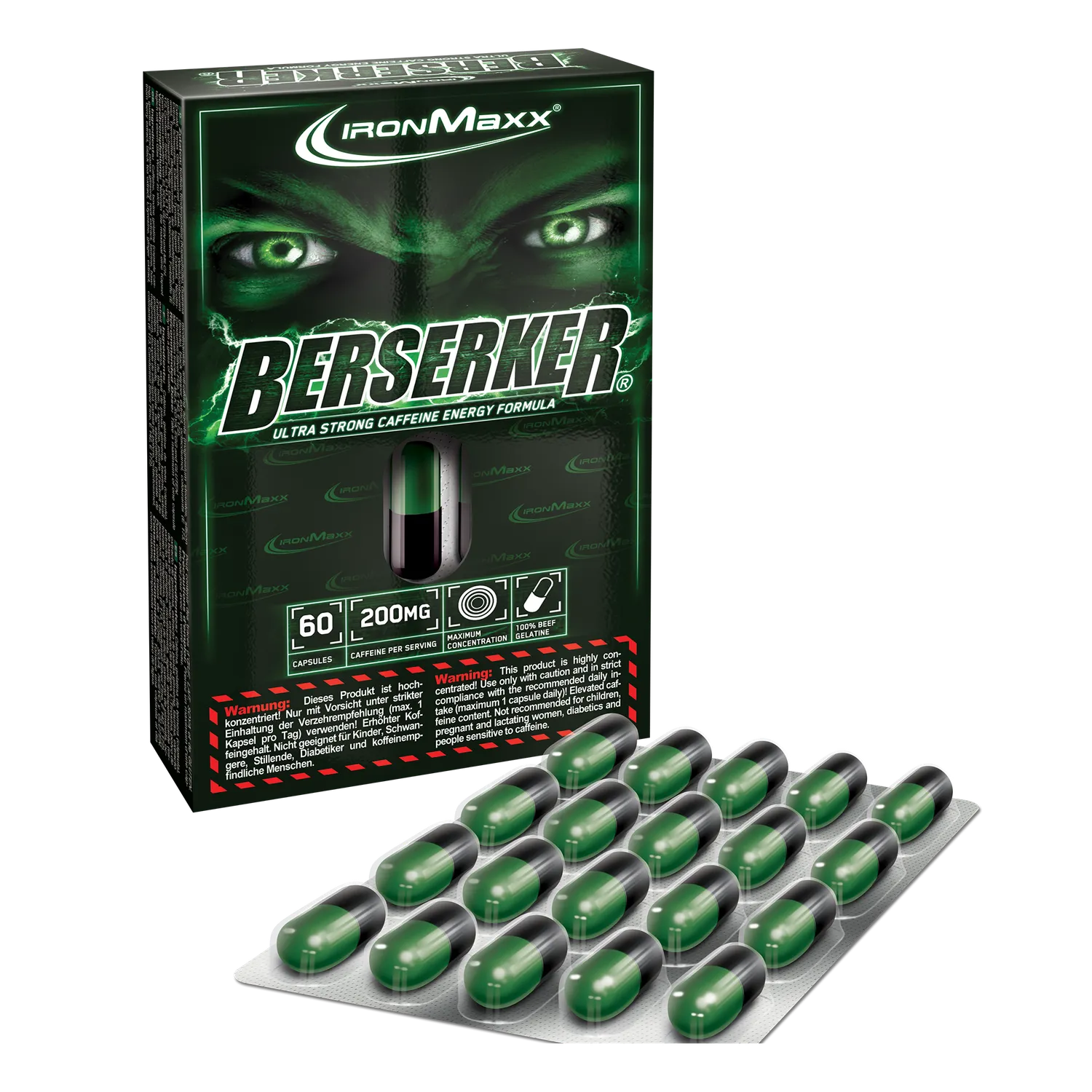 IronMaxx Berserker Trainingsbooster Kapseln 60 Stück 200 mg Koffein