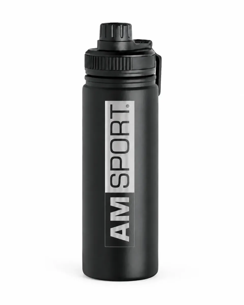 AMSPORT Trinkflasche 0,5 l Edelstahl schwarz Sportverschluss