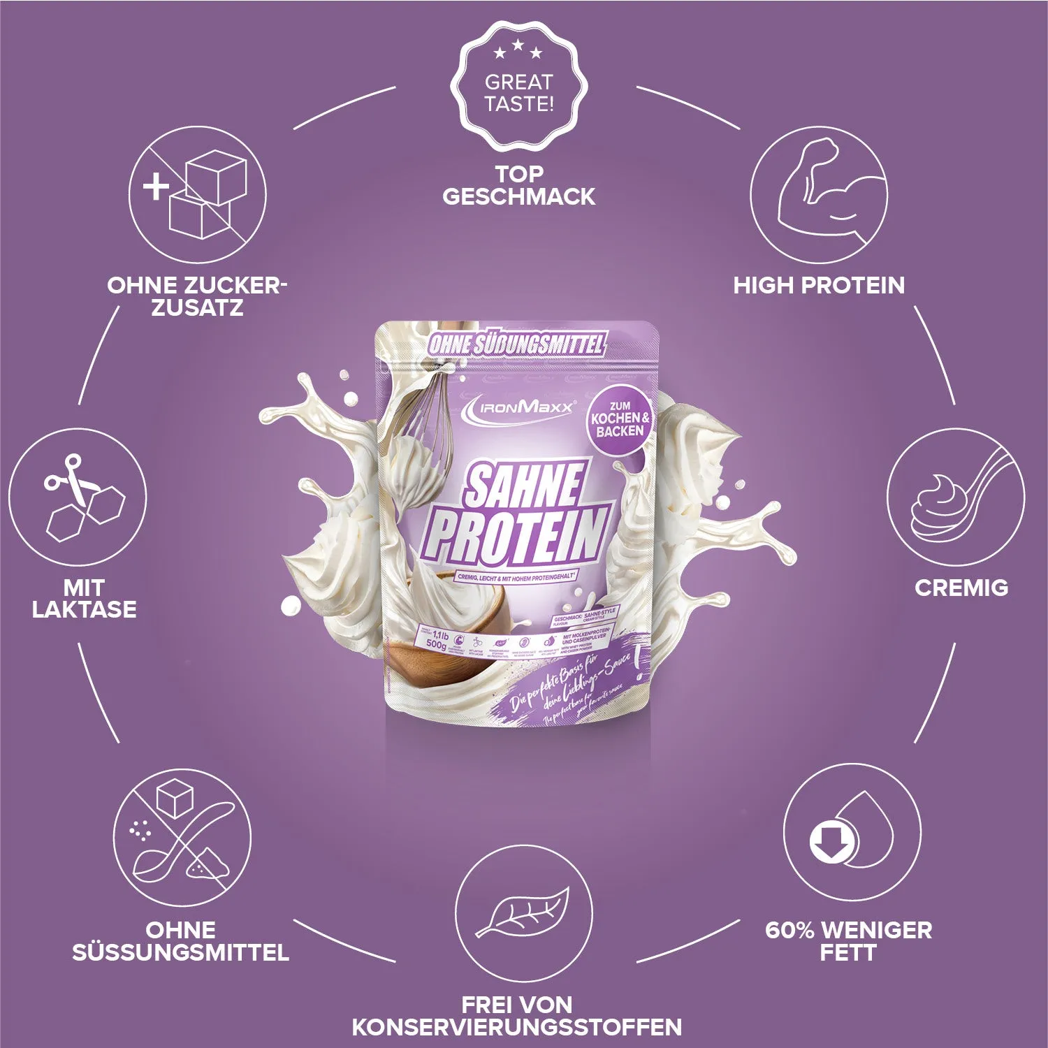 Iron Maxx Sahne Protein 500 g Proteinpulver Sahne