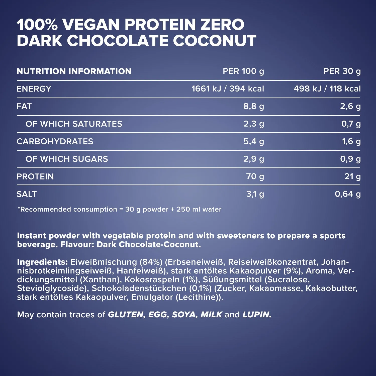 Iron Maxx Vegan Protein Zero Proteinpulver Dark Chocolate Coconut 500 g zuckerfrei