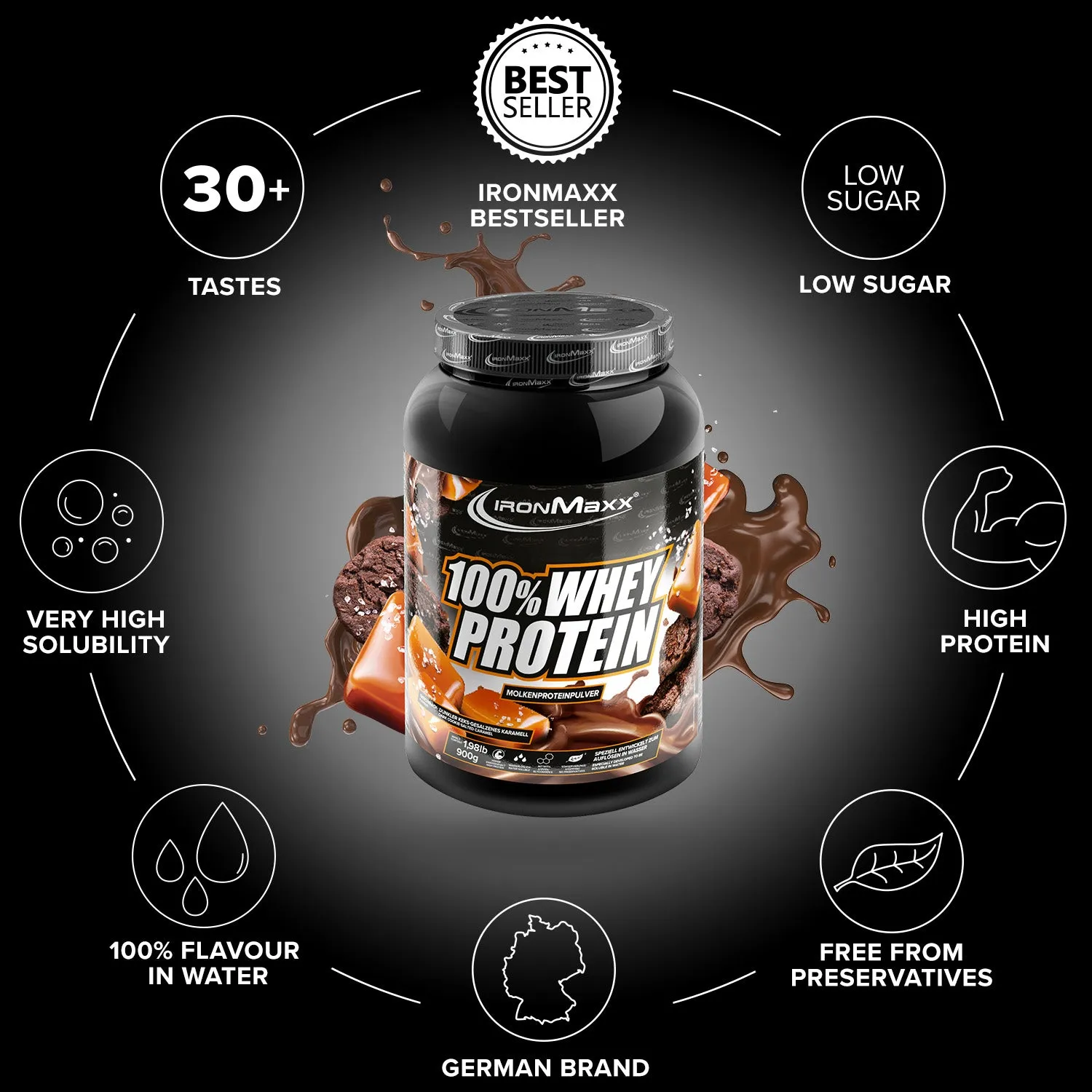 Iron Maxx 100% Whey Protein Dark Cookies Salted Caramel 900 g