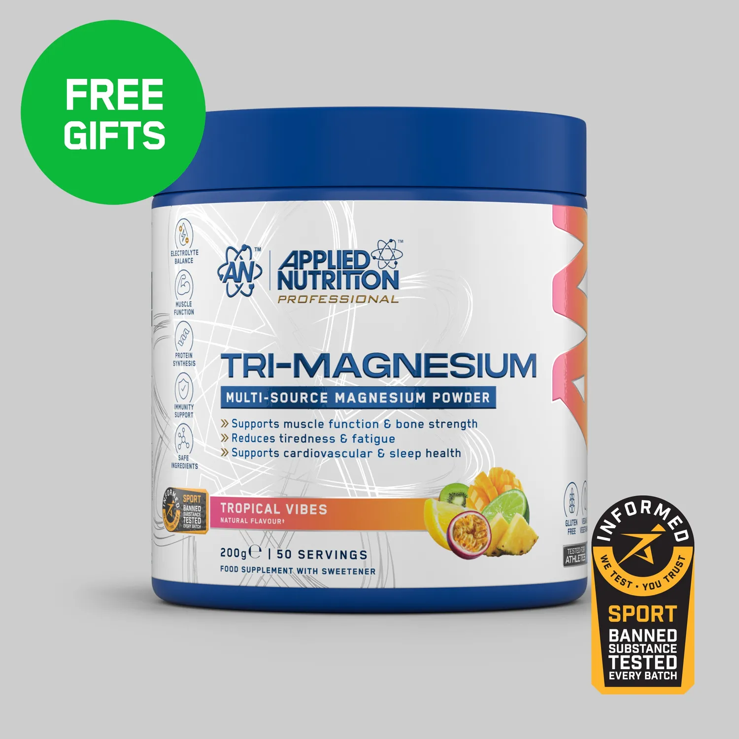 Applied Nutrition Tri-Magnesium-Pulver Erdbeere Himbeere 200 g 300 mg