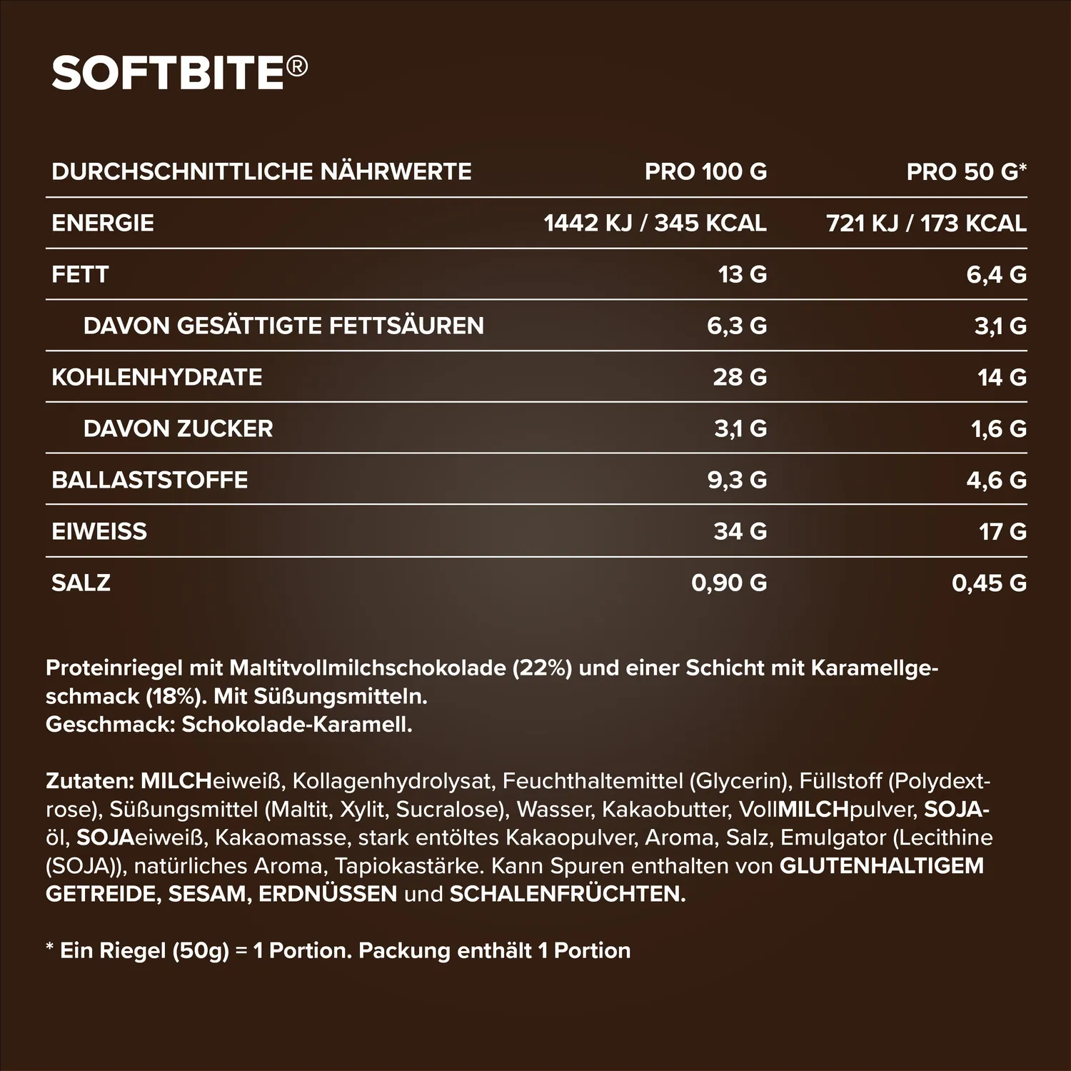 Iron Maxx Softbite Proteinriegel 50 g Caramel Chocolate soft