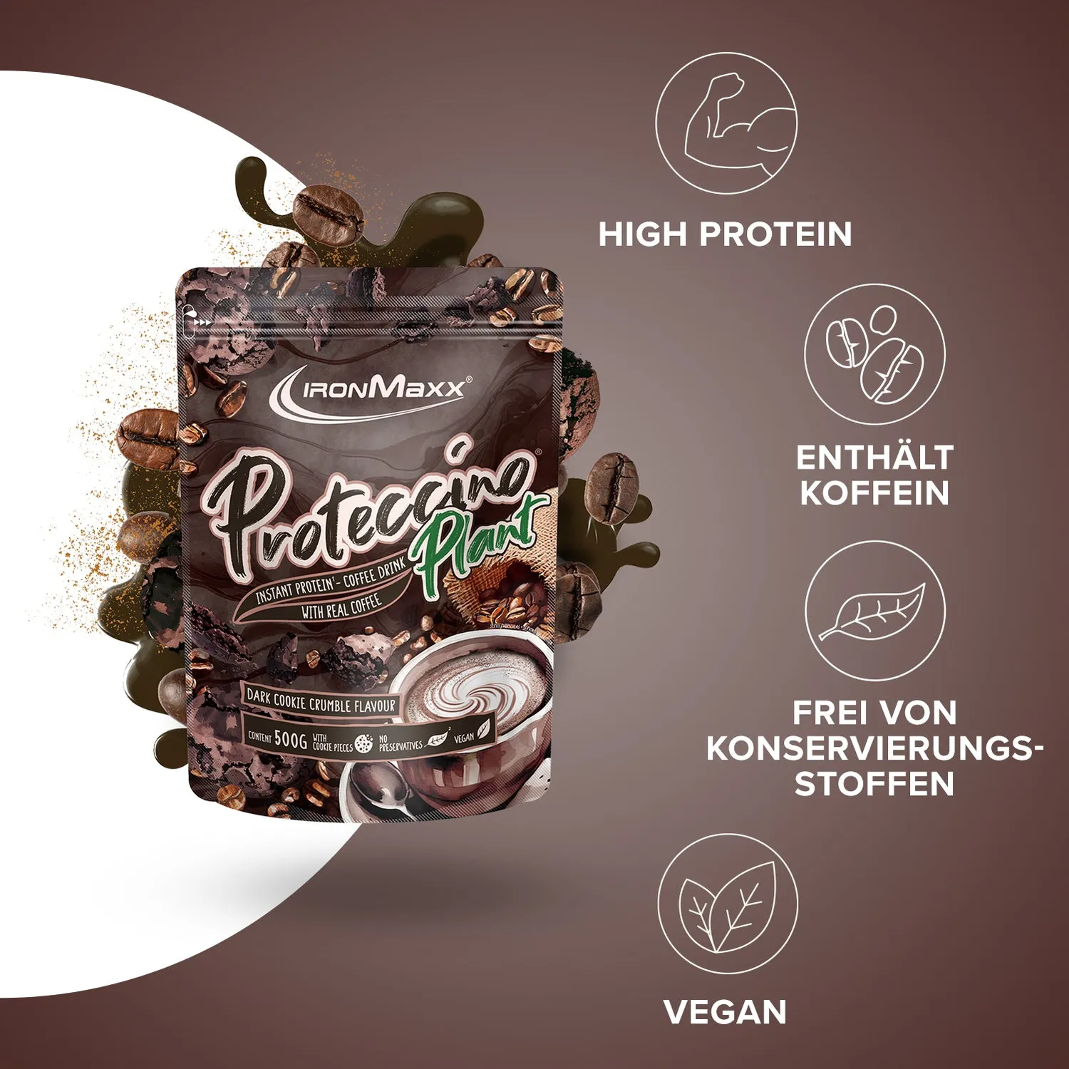 Iron Maxx Proteccino Plant Proteinpulver 500g Dark Cookie
