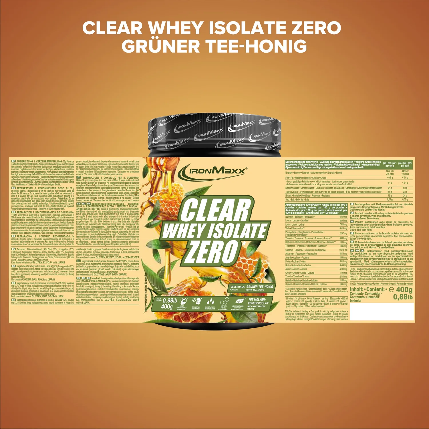 Iron Maxx Clear Whey Isolate ZERO Honey Green Tea 400g