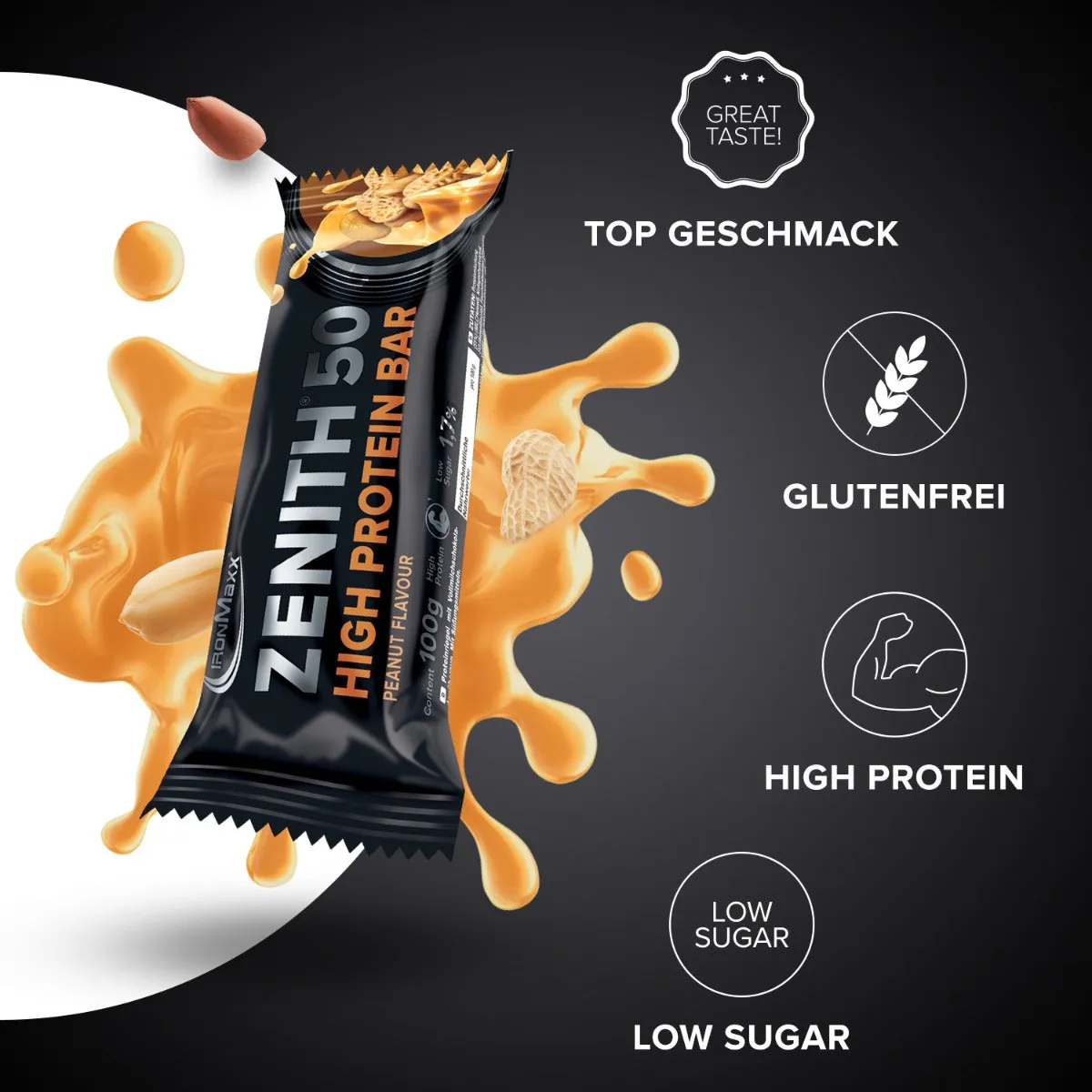 Iron Maxx ZENITH 50 Protein Riegel 12 x 100 g Erdnuss