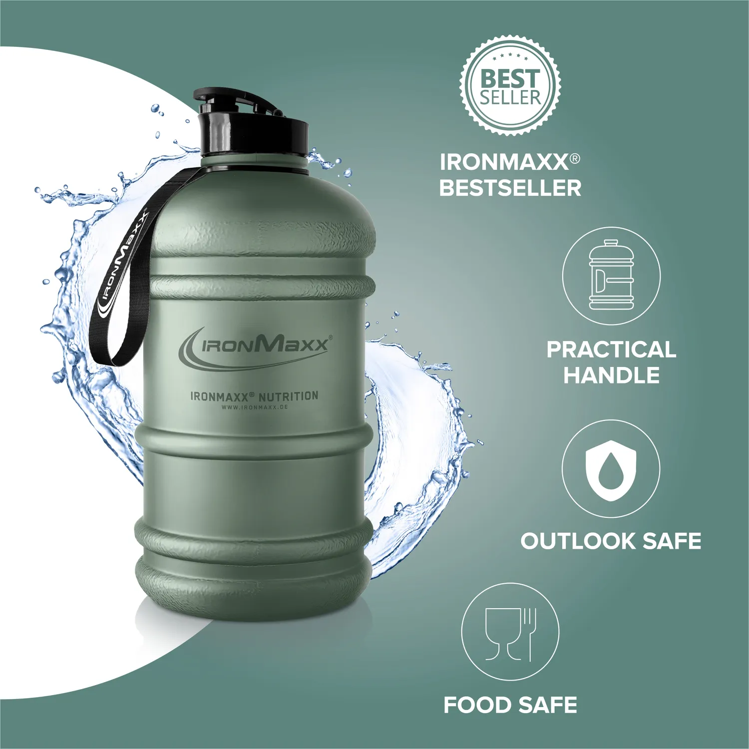 Iron Maxx Water Gallon Trinkflasche 2200ml Mineral Green BPA-frei