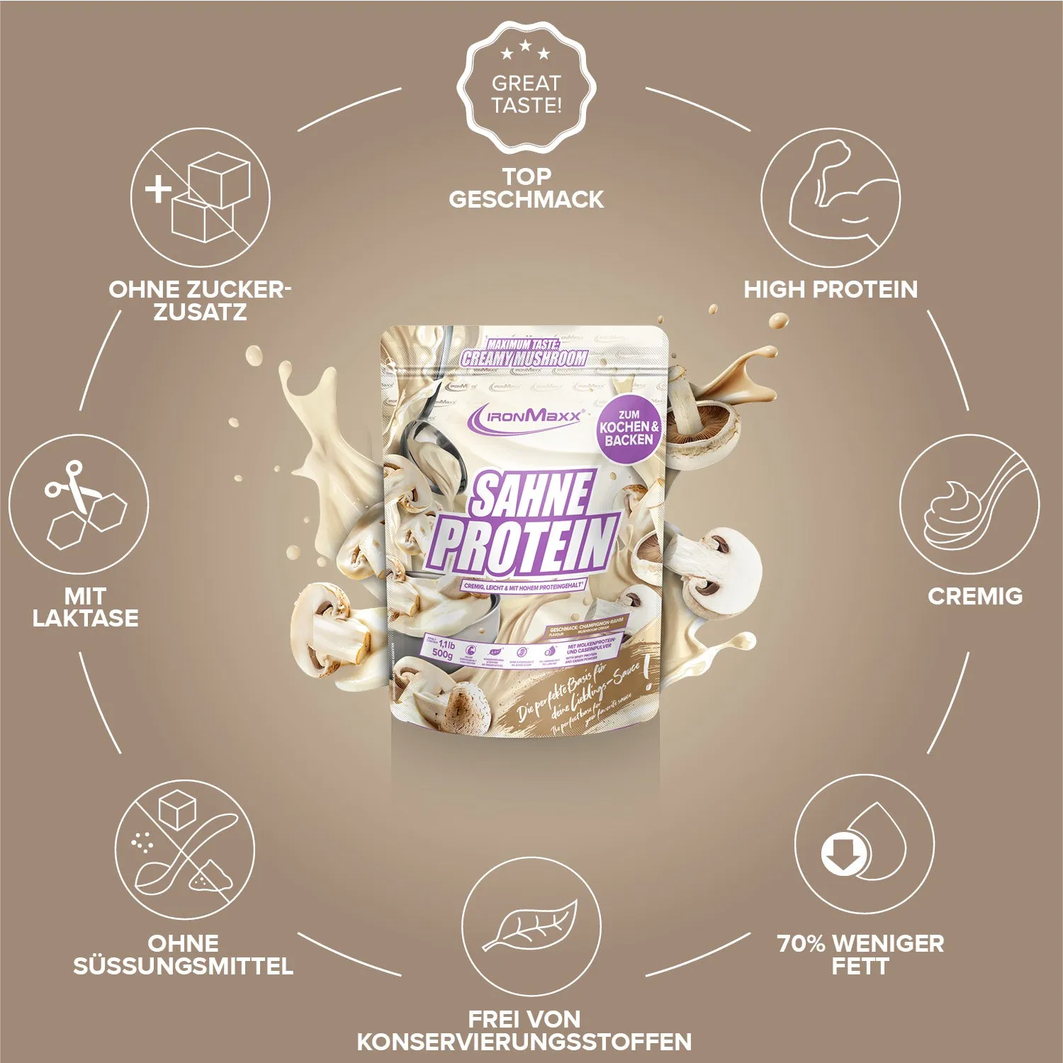 Iron Maxx Sahne Protein Pulver Champignon Rahm 500g 76% Protein