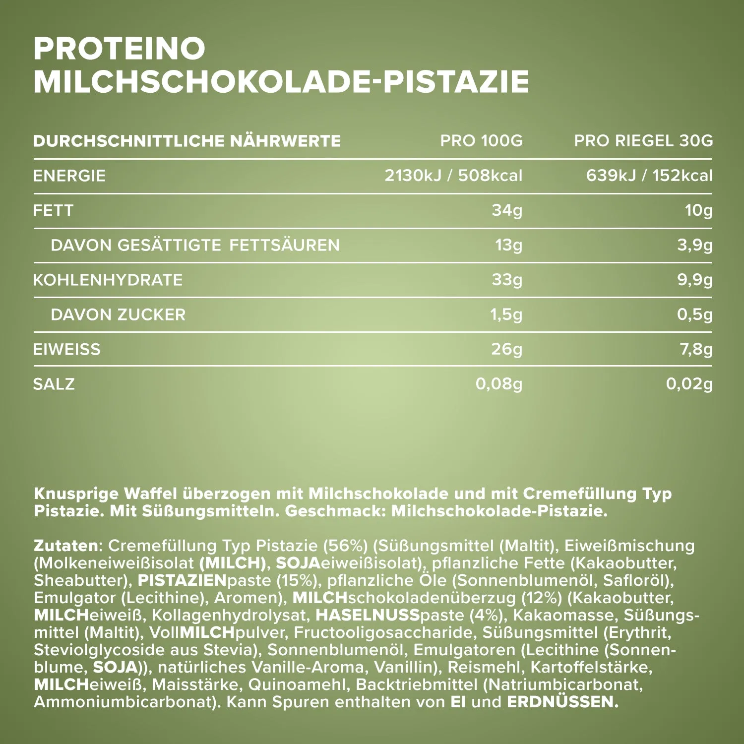 Iron Maxx Proteino Proteinriegel 12 x 30 g Milk Chocolate Pistachio
