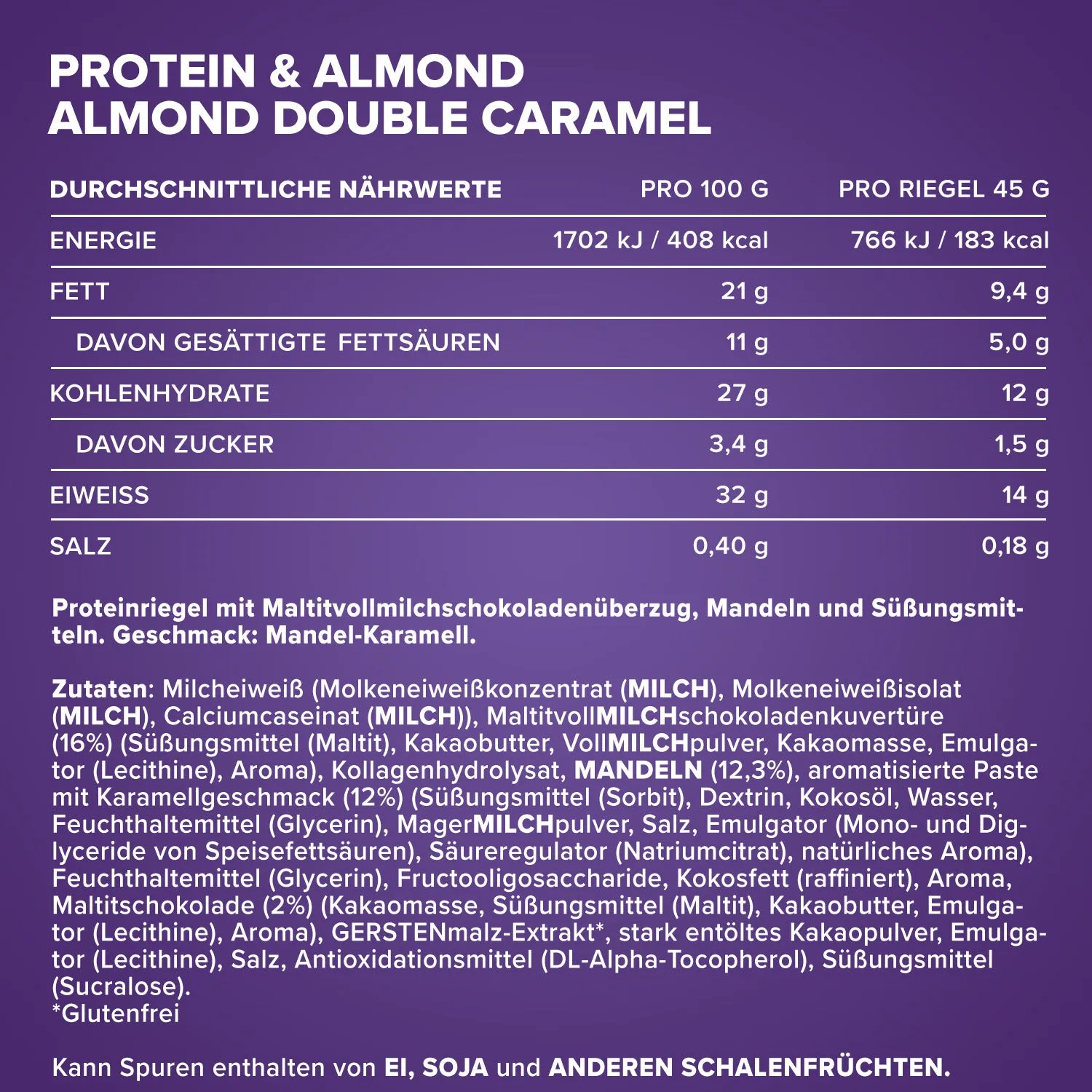 IronMaxx Protein & Almond Almond Double Caramel Proteinriegel 45 g ohne Zuckerzusatz