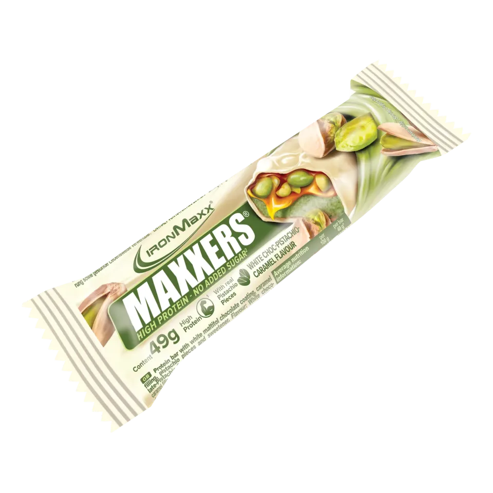 IronMaxx Maxxers Proteinriegel 49 g White Choc Pistachio Caramel ohne Zuckerzusatz