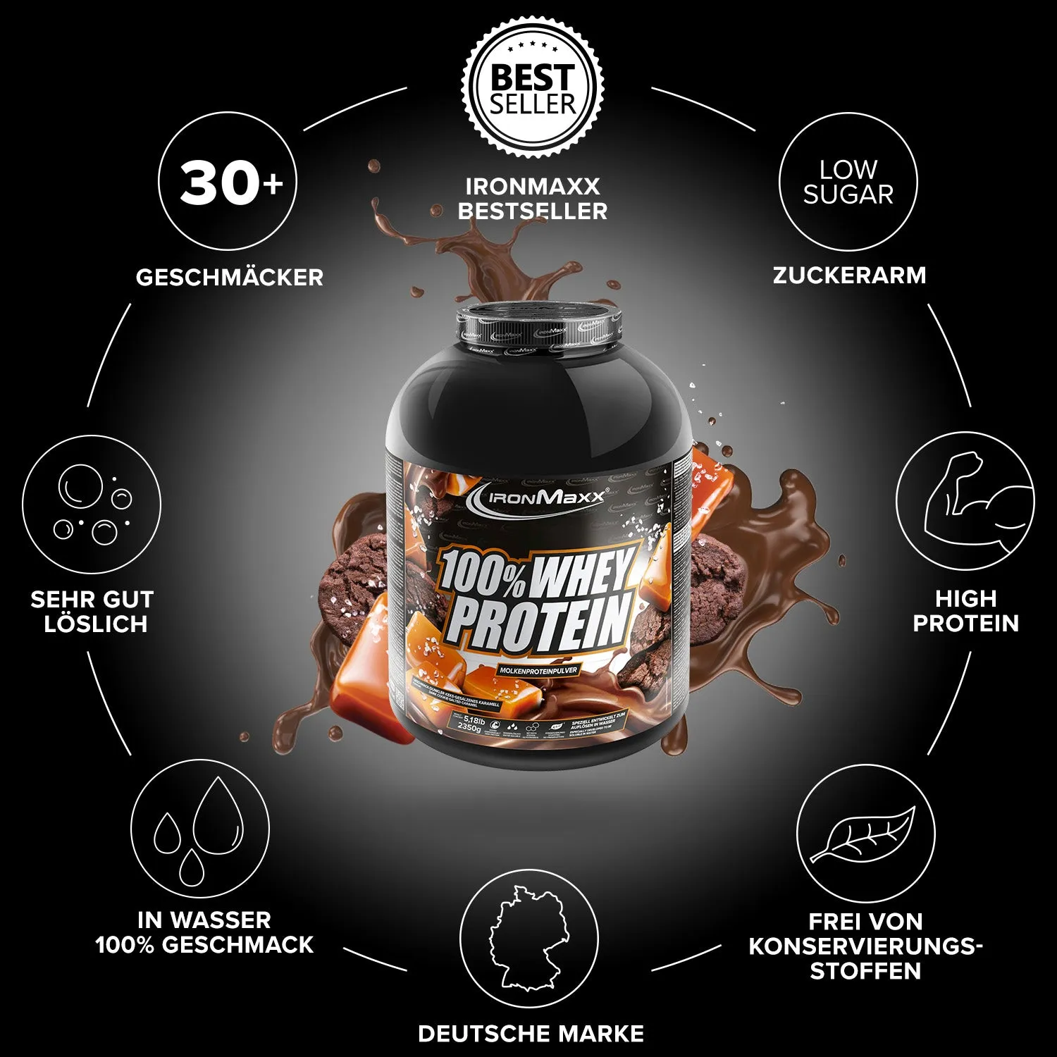 IronMaxx 100% Whey Protein 2350 g Dark Cookies Salted Caramel zuckerfrei