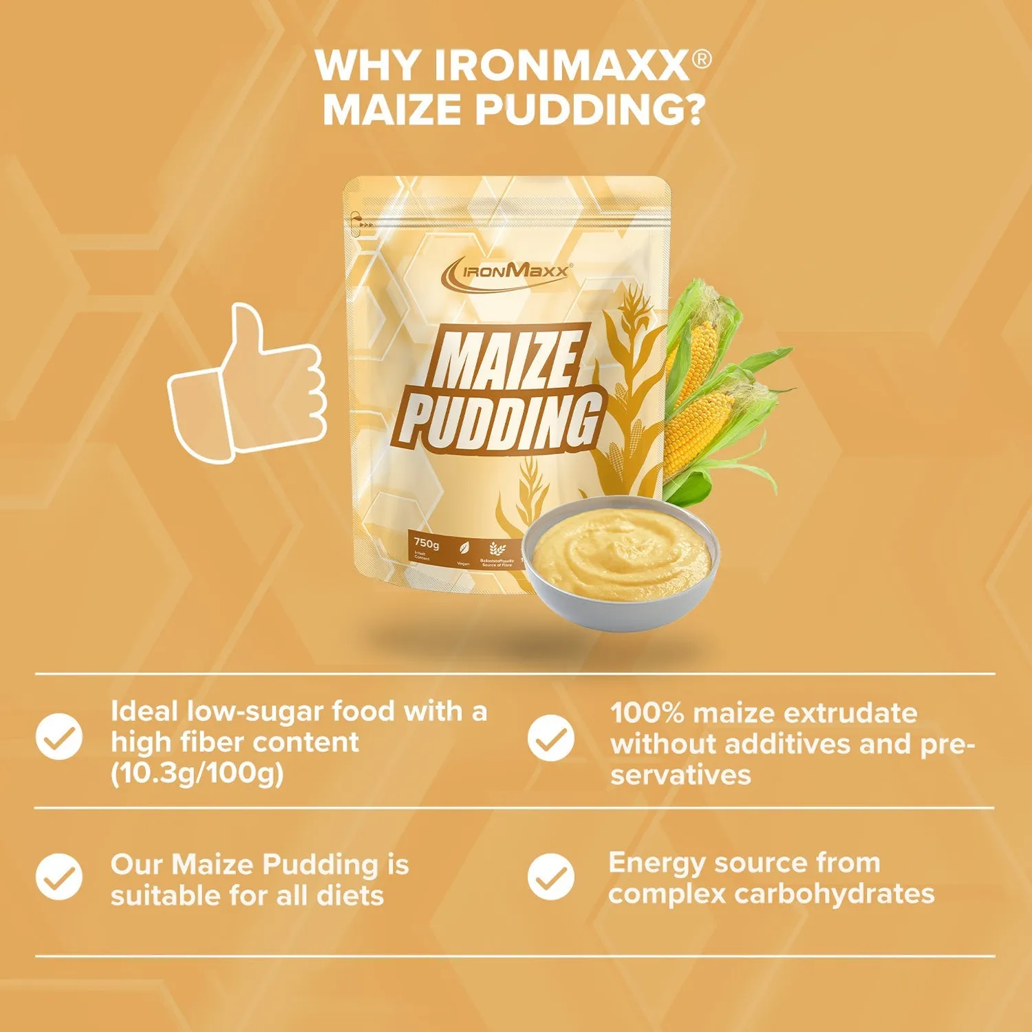 Iron Maxx Maize Pudding Kohlenhydrat Pudding 750g vegan
