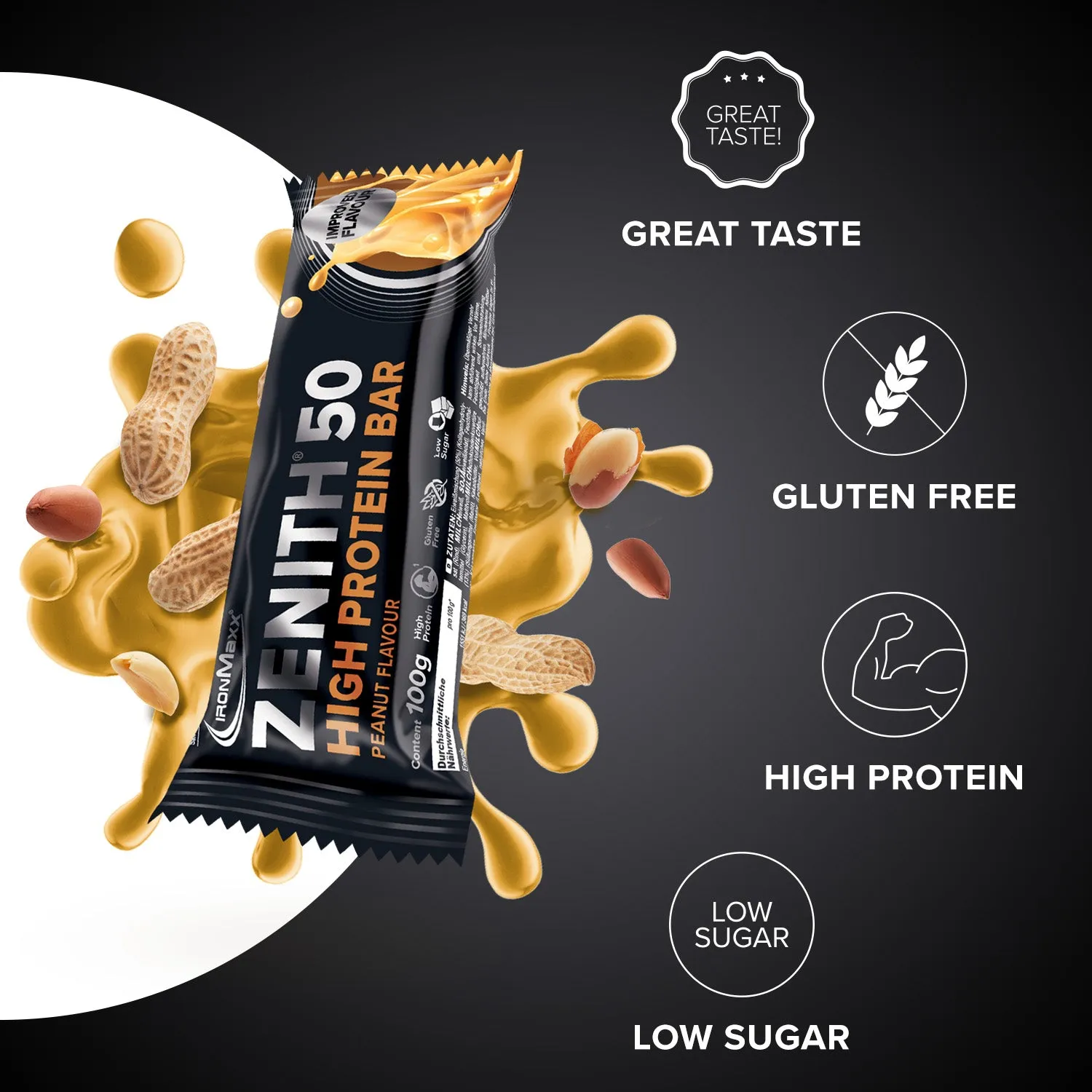 Iron Maxx ZENITH® 50 Proteinriegel 100 g Erdnuss 50 g Eiweiß