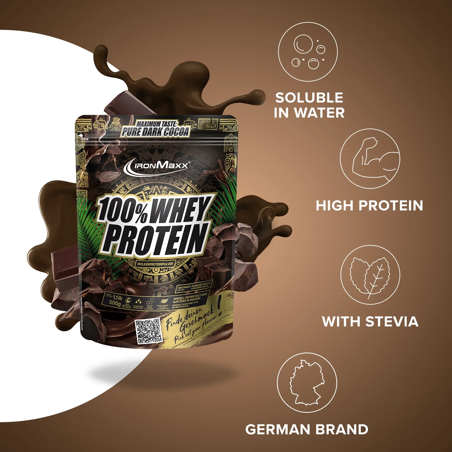 Iron Maxx 100% Whey Protein 500g Pure Dark Cocoa zuckerfrei