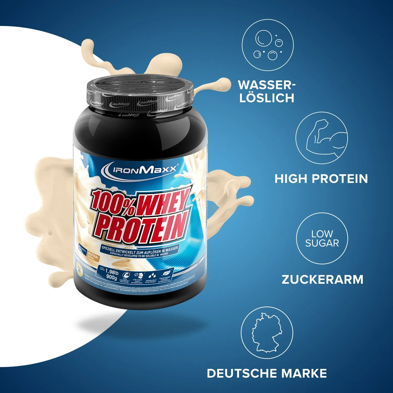 Iron Maxx 100% Whey Protein 900g Proteinpulver Neutral zuckerfrei