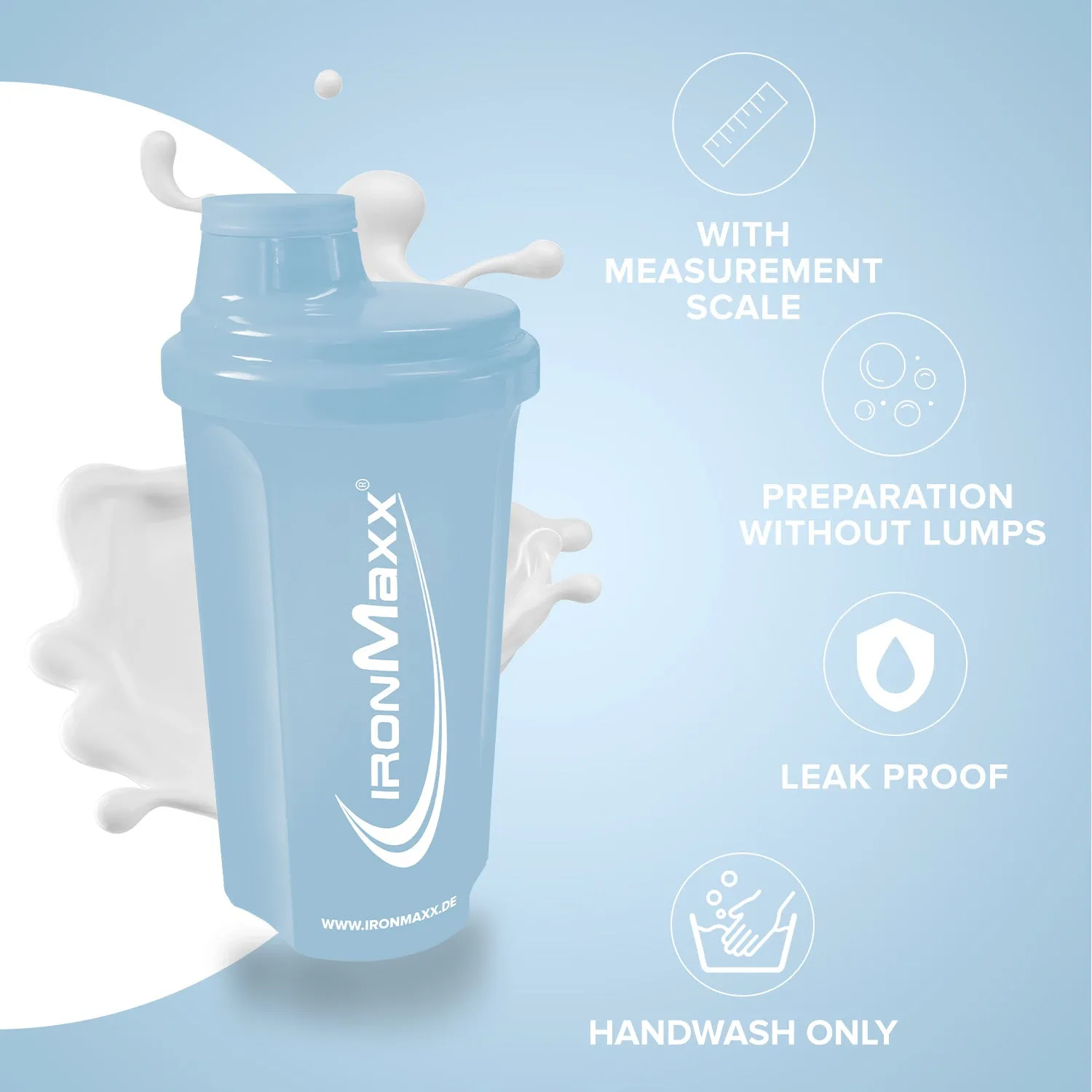 Iron Maxx Shaker 700 ml Columbia Blue Protein Shaker auslaufsicher
