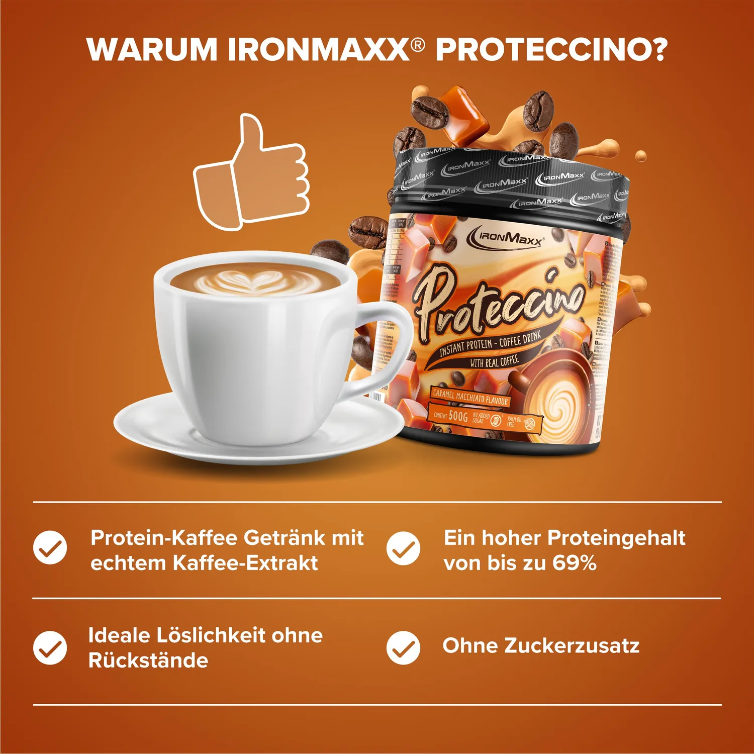 IronMaxx Proteccino Protein Kaffee Caramel 500g