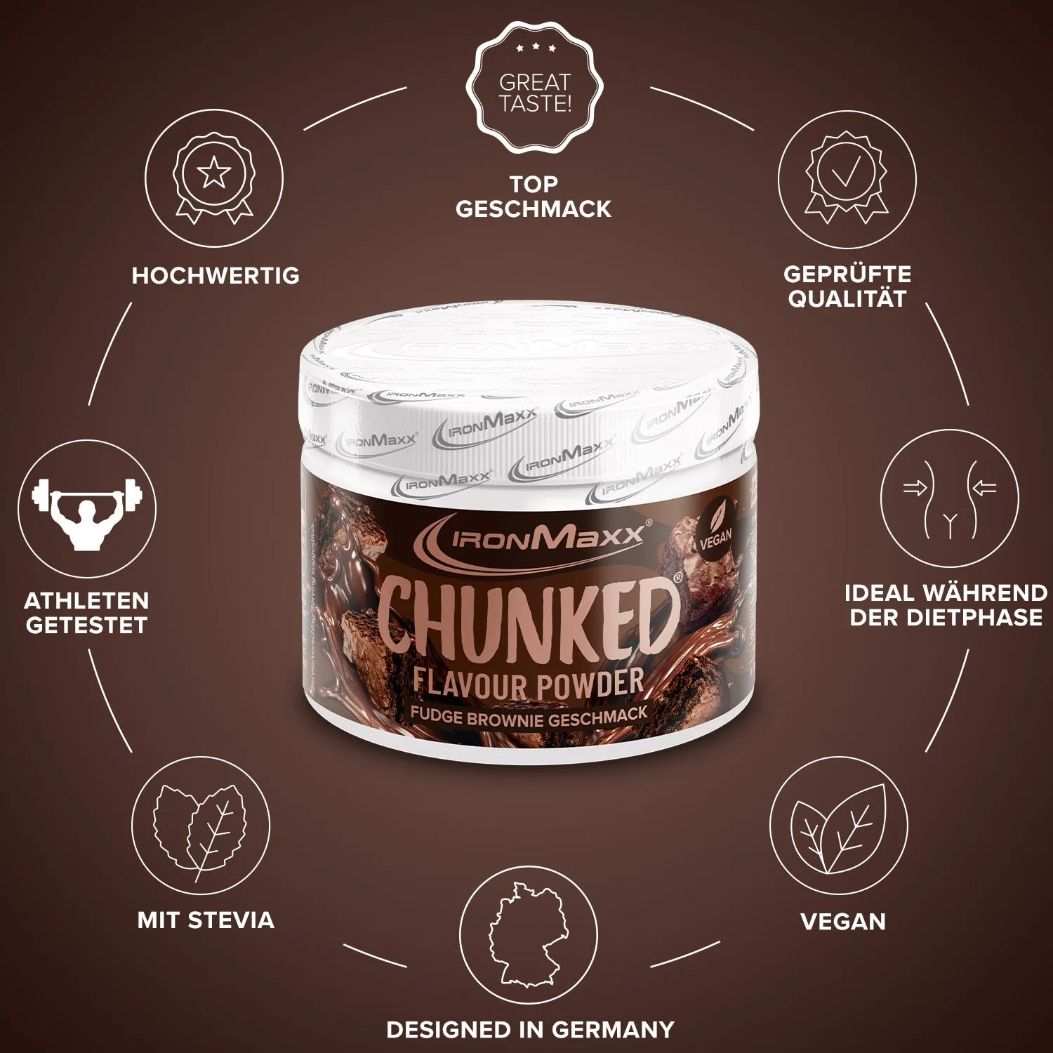 Iron Maxx Chunked Geschmackspulver Fudge Brownie 150g mit Stückchen