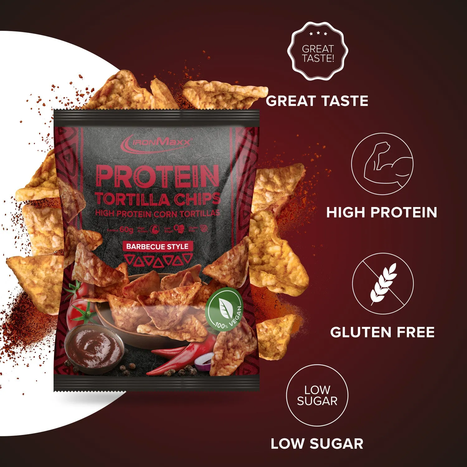 Iron Maxx Protein Tortilla Chips 1.0 (60g) - Barbecue Style vegan