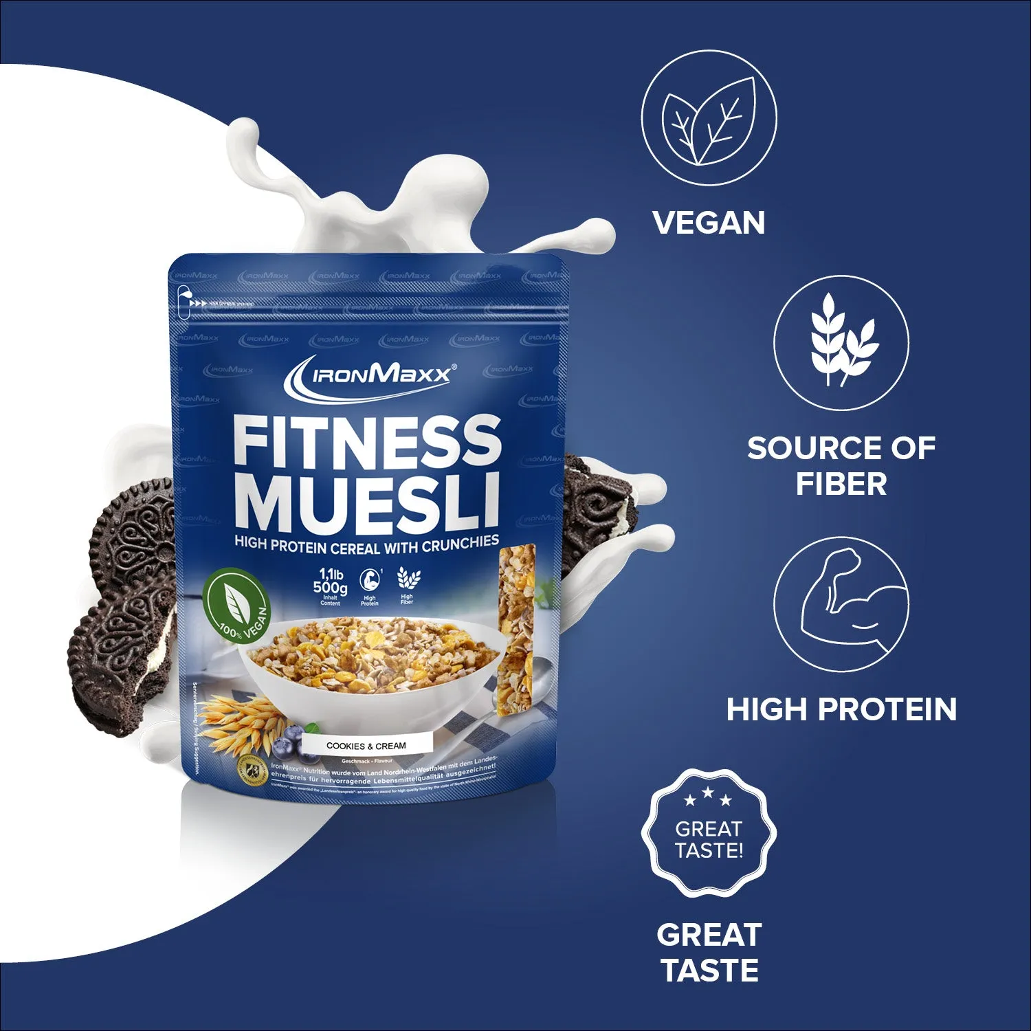 Iron Maxx Fitness Müsli 500g Cookies & Cream vegan proteinreich