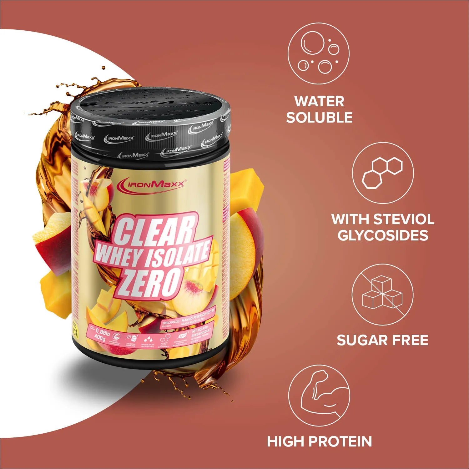 Iron Maxx Clear Whey Isolate ZERO Proteinpulver 400 g Mango Peach