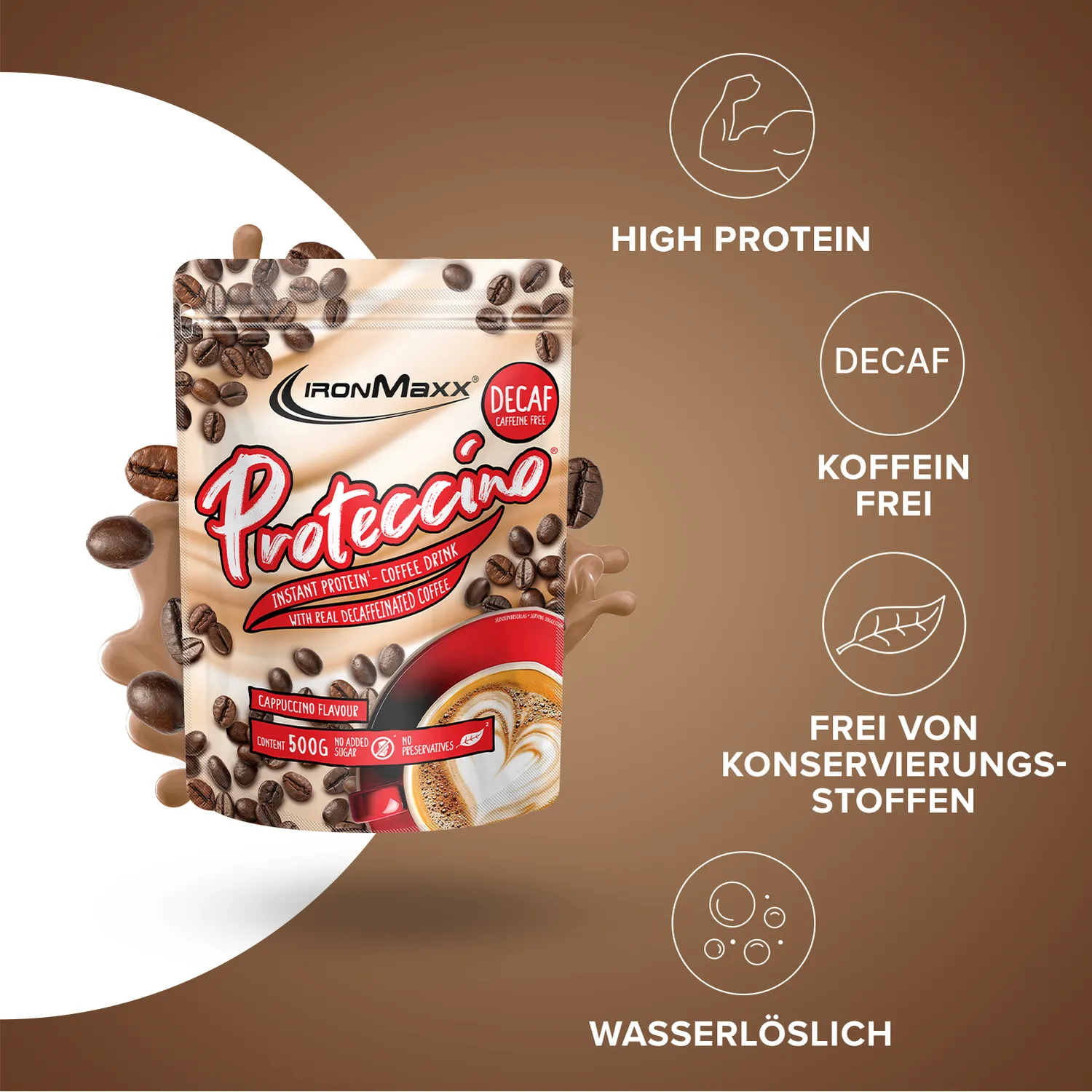 Iron Maxx Proteccino Whey-Kaffee 500g Decaf Cappuccino entkoffeiniert