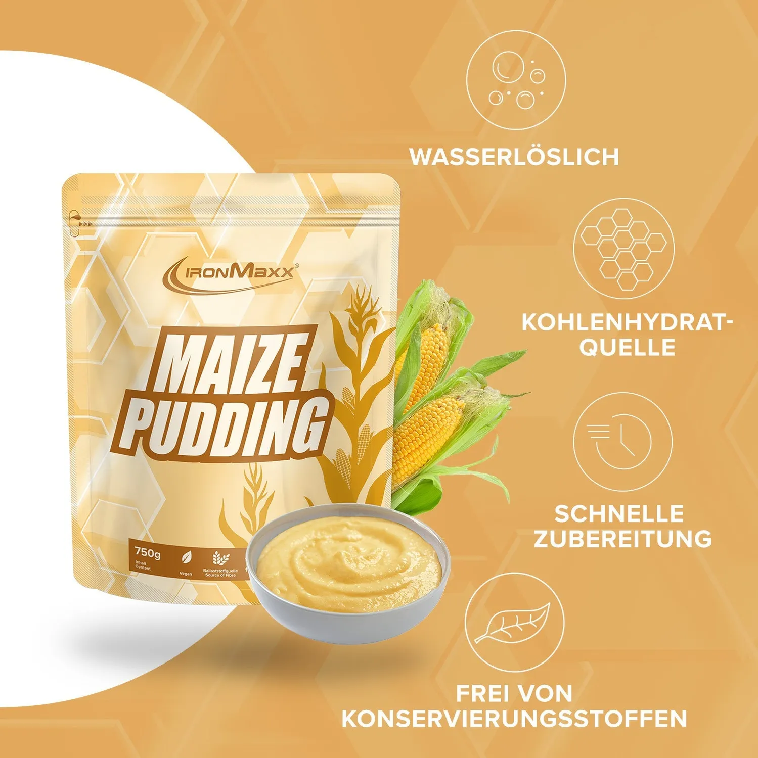 Iron Maxx Maize Pudding Kohlenhydrat Pudding 750g vegan